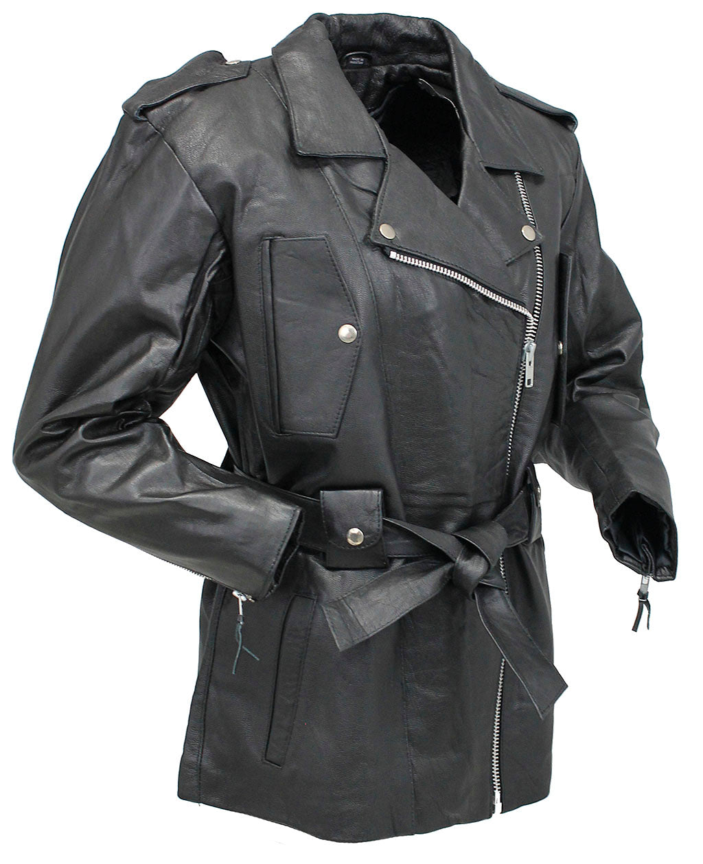 Ladies 3/4 Length Belted MC Jacket - Special #L8251K (S-L)