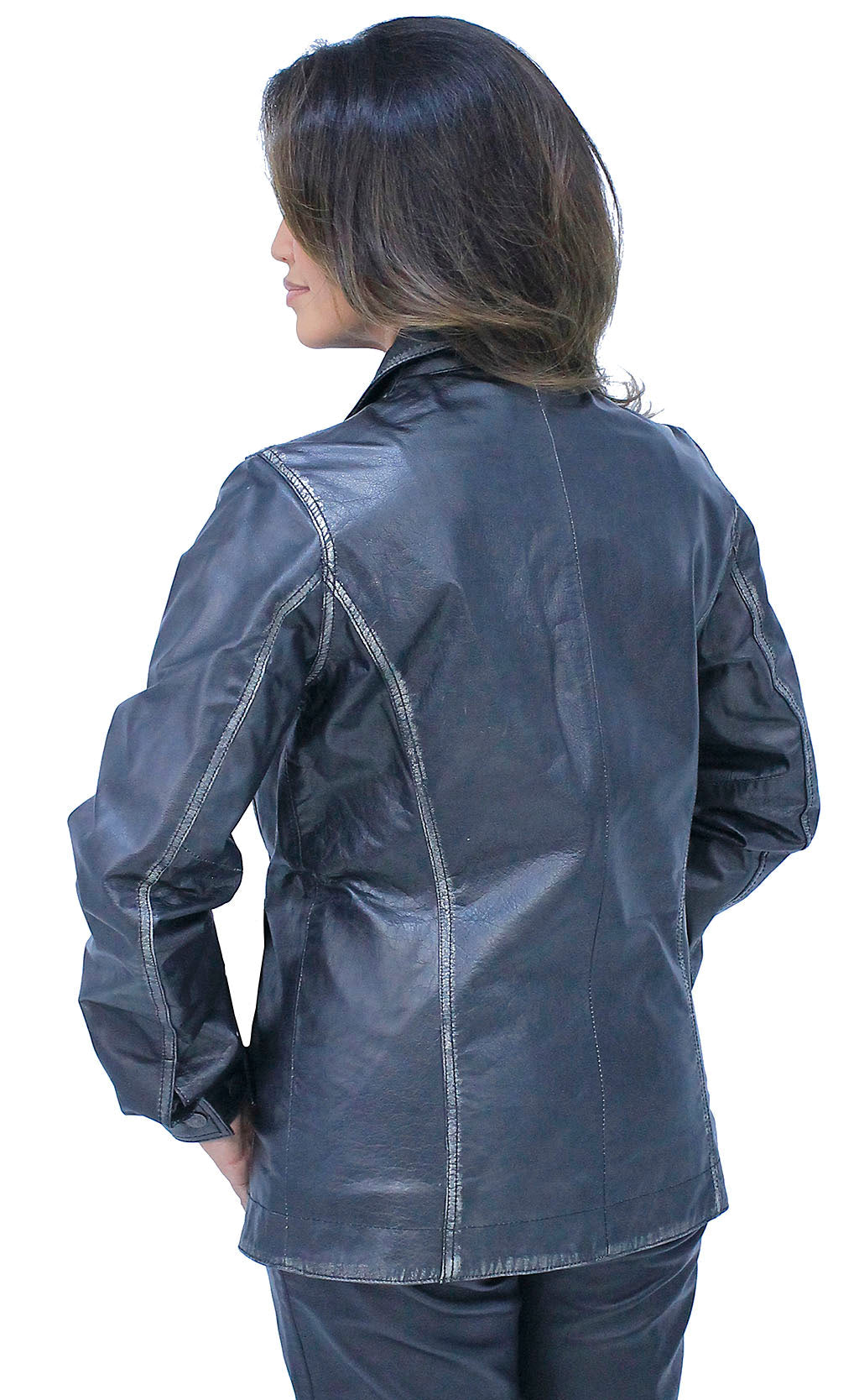 Vintage Black Women's Leather Button Jacket #LA2011BTK (S-3X)