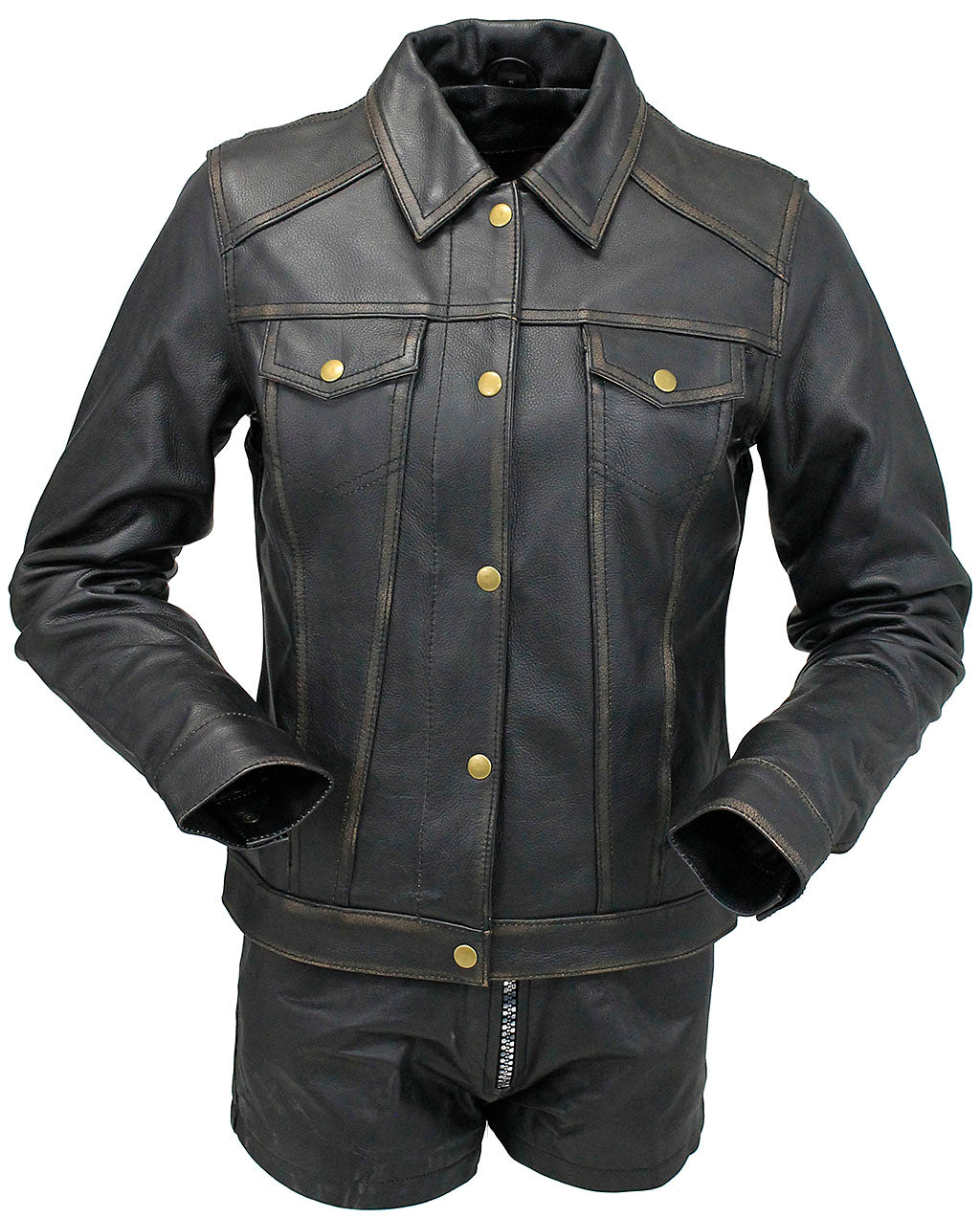 Women's Ultra Premium Vintage Brown Leather Jean Jacket #LA6894GN