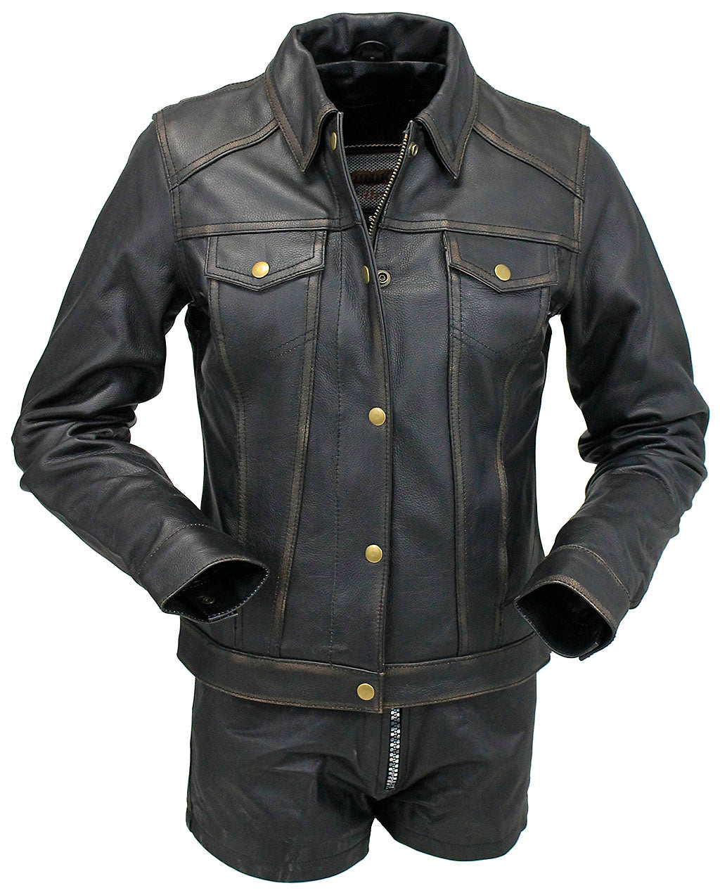 Women's Ultra Premium Vintage Brown Leather Jean Jacket #LA6894GN