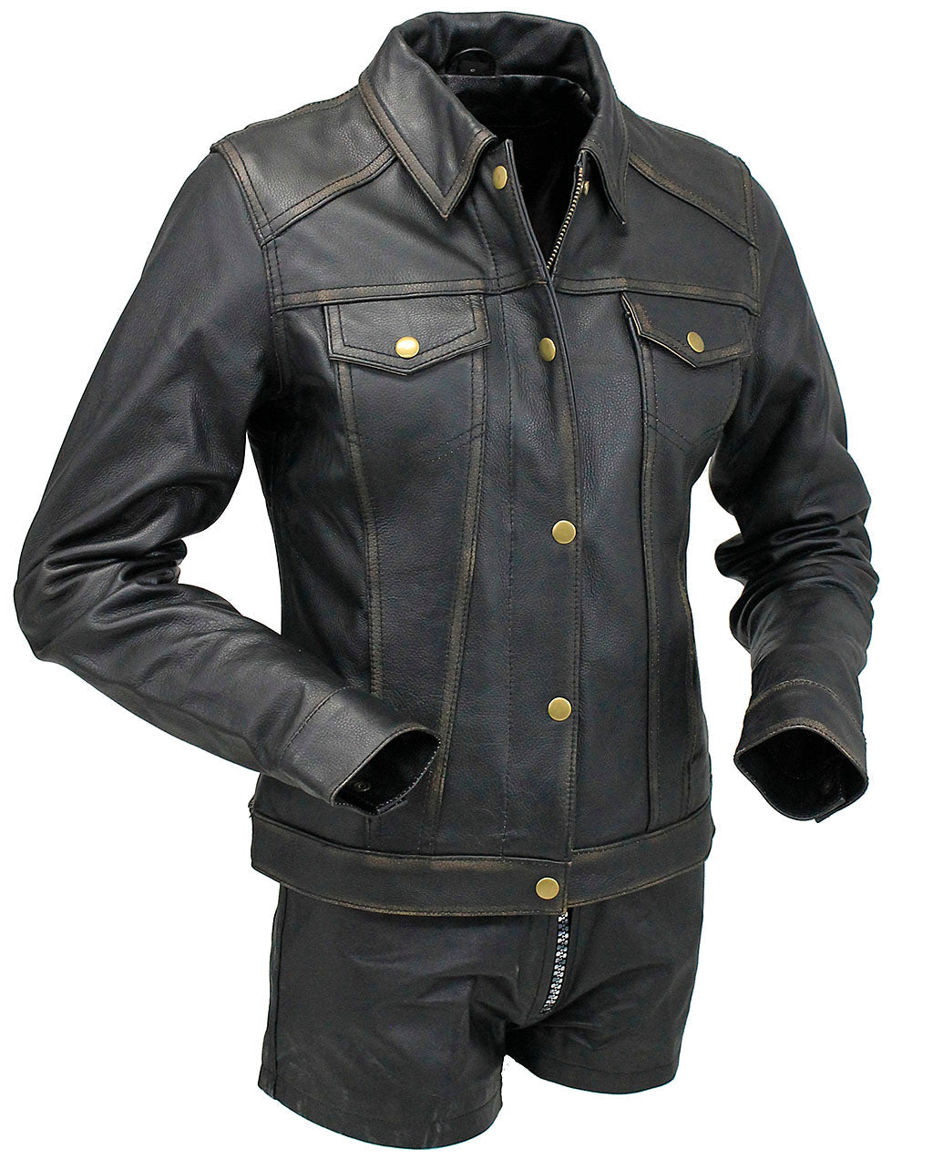 Women's Ultra Premium Vintage Brown Leather Jean Jacket #LA6894GN