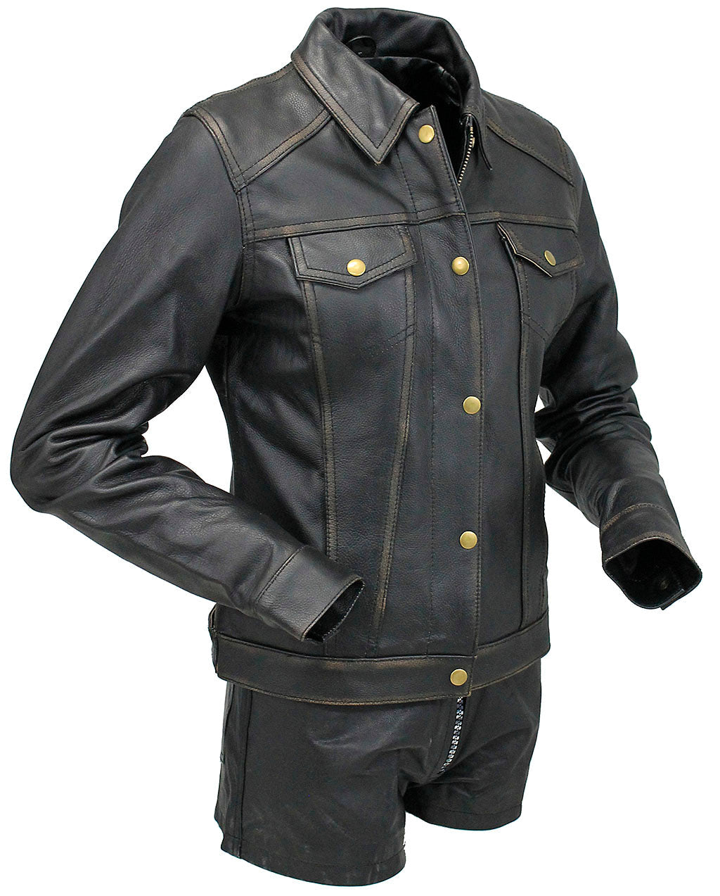 Women's Ultra Premium Vintage Brown Leather Jean Jacket #LA6894GN