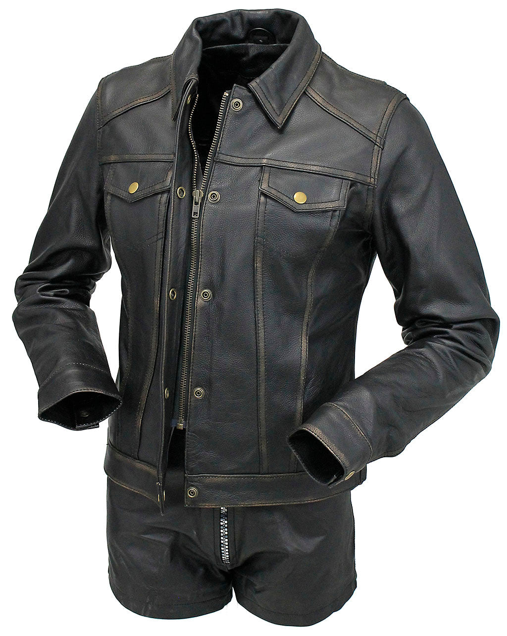 Women's Ultra Premium Vintage Brown Leather Jean Jacket #LA6894GN