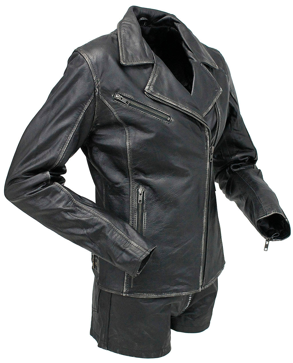 Star filled Women's Vintage Leather Motorcycle Jacket #LA6960GY-STAR
