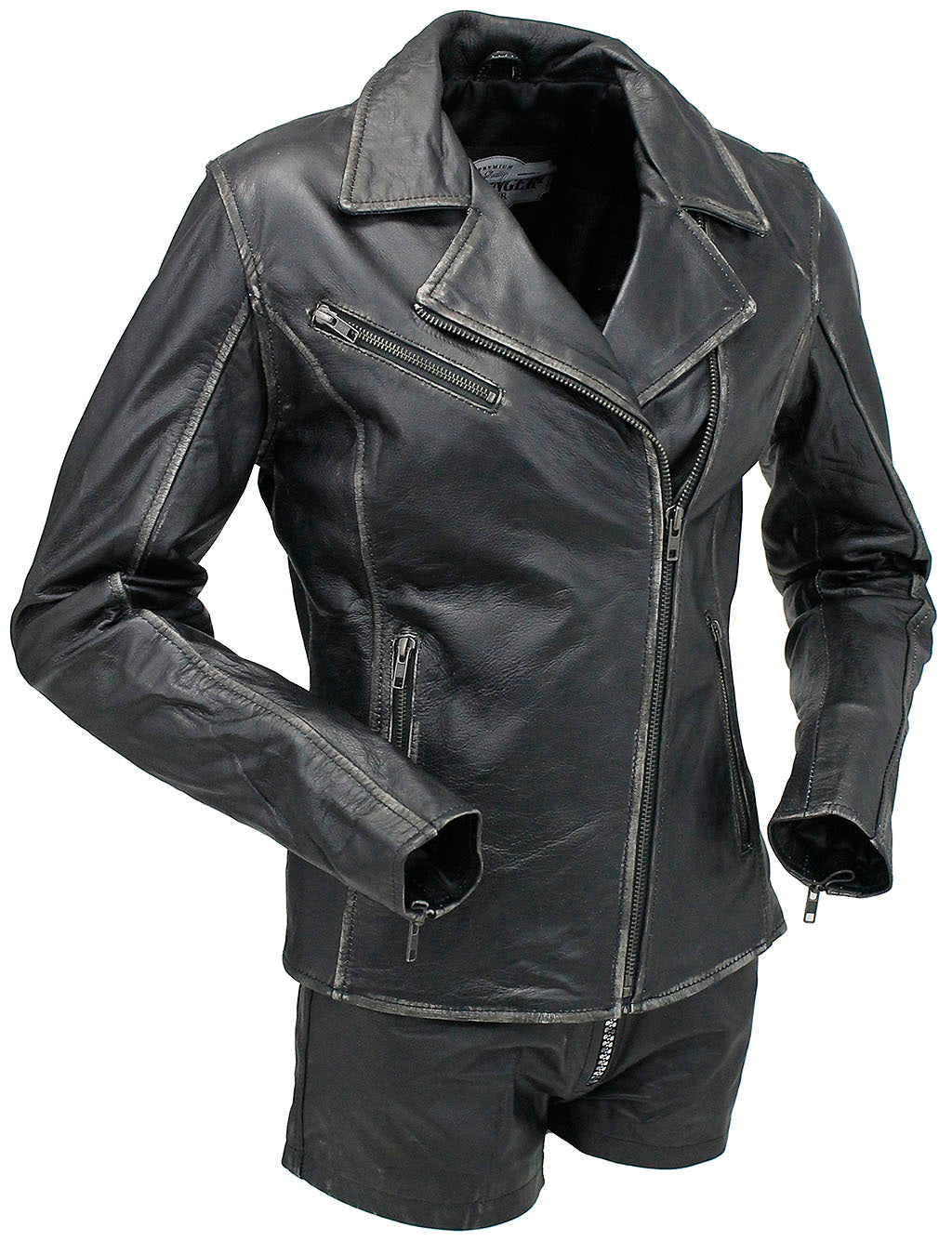 Star filled Women's Vintage Leather Motorcycle Jacket #LA6960GY-STAR