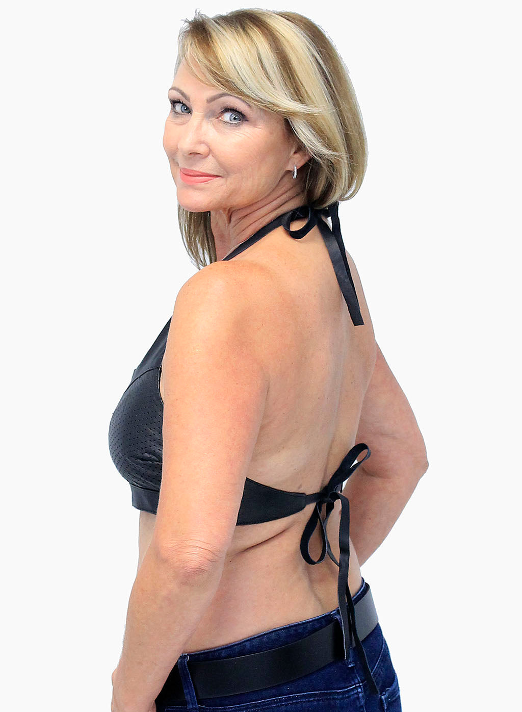 Women's Leather Halter Top with Zip Front & Vented Perforated Sides #LH30120ZVK