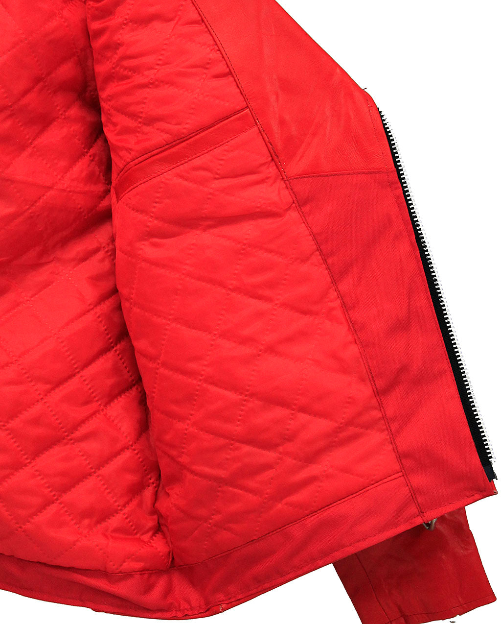 Men's Red Leather Motorcycle Jacket w/Quilted Lining #M1116QR