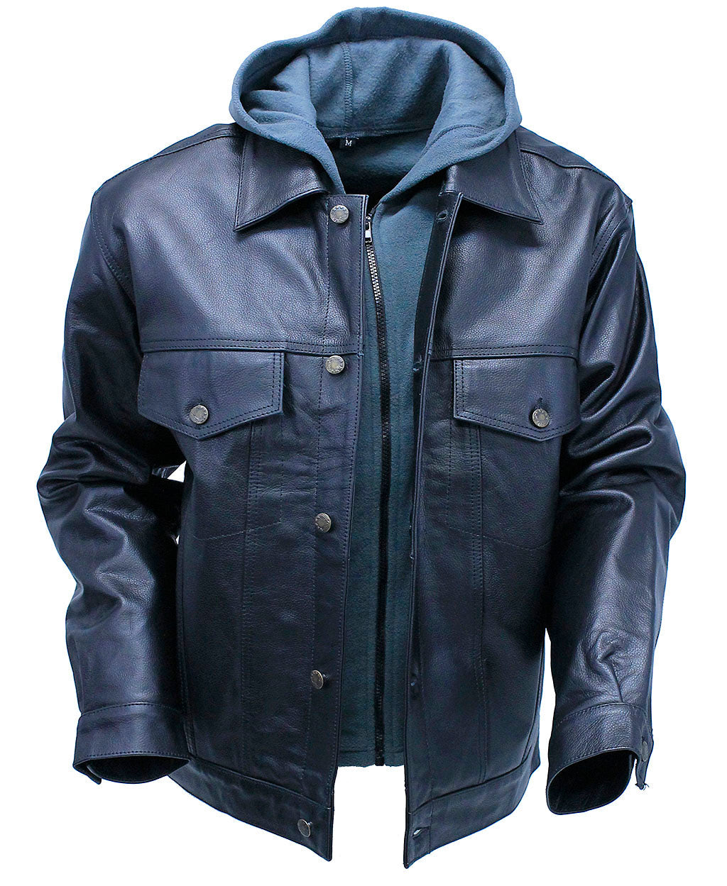Men's Hoodie Leather Jean Jacket w/Concealed  Pockets #M1412HK (L-3X)
