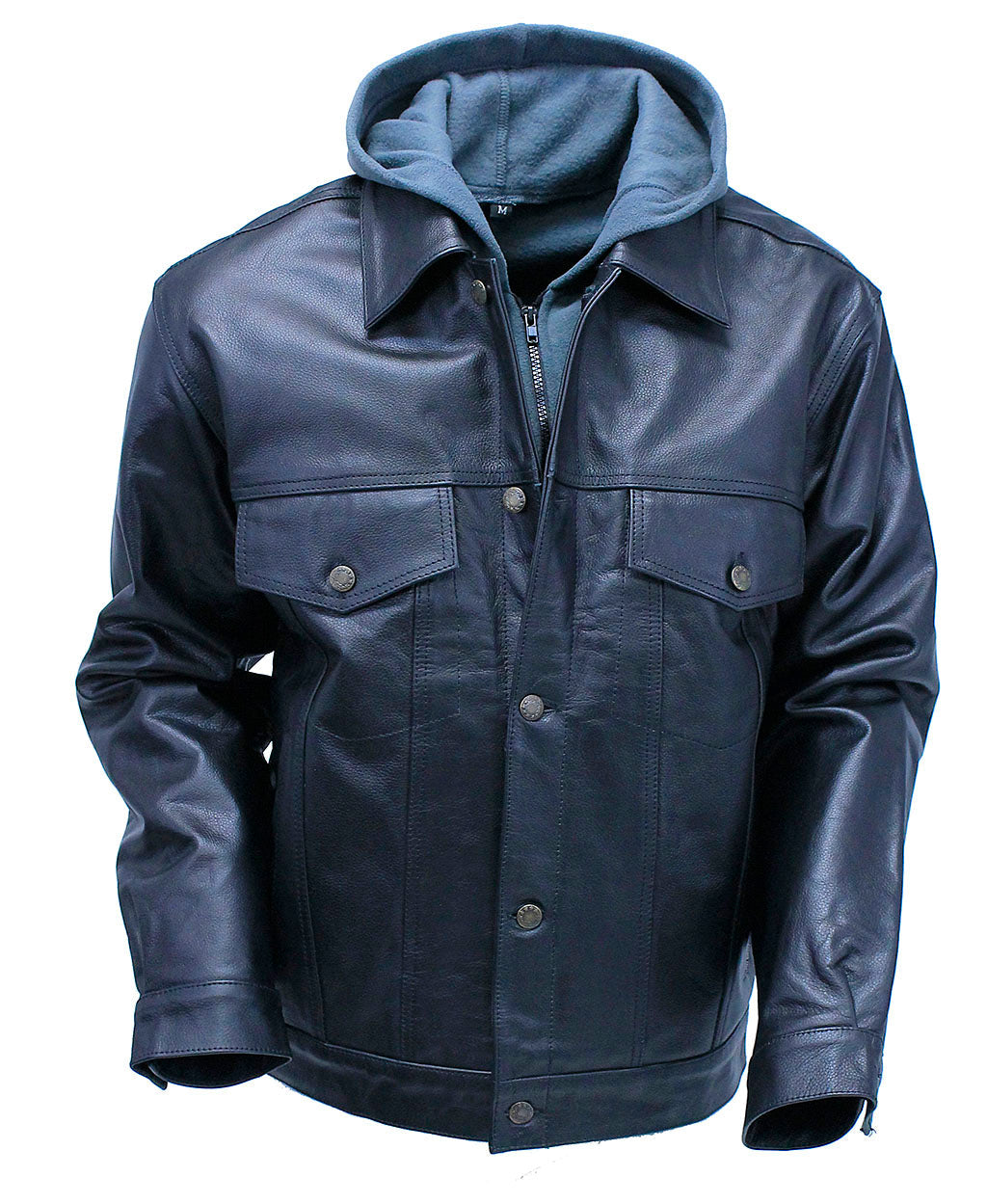 Men's Hoodie Leather Jean Jacket w/Concealed  Pockets #M1412HK (L-3X)
