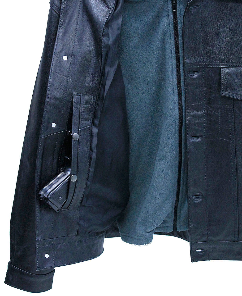 Men's Hoodie Leather Jean Jacket w/Concealed  Pockets #M1412HK (L-3X)