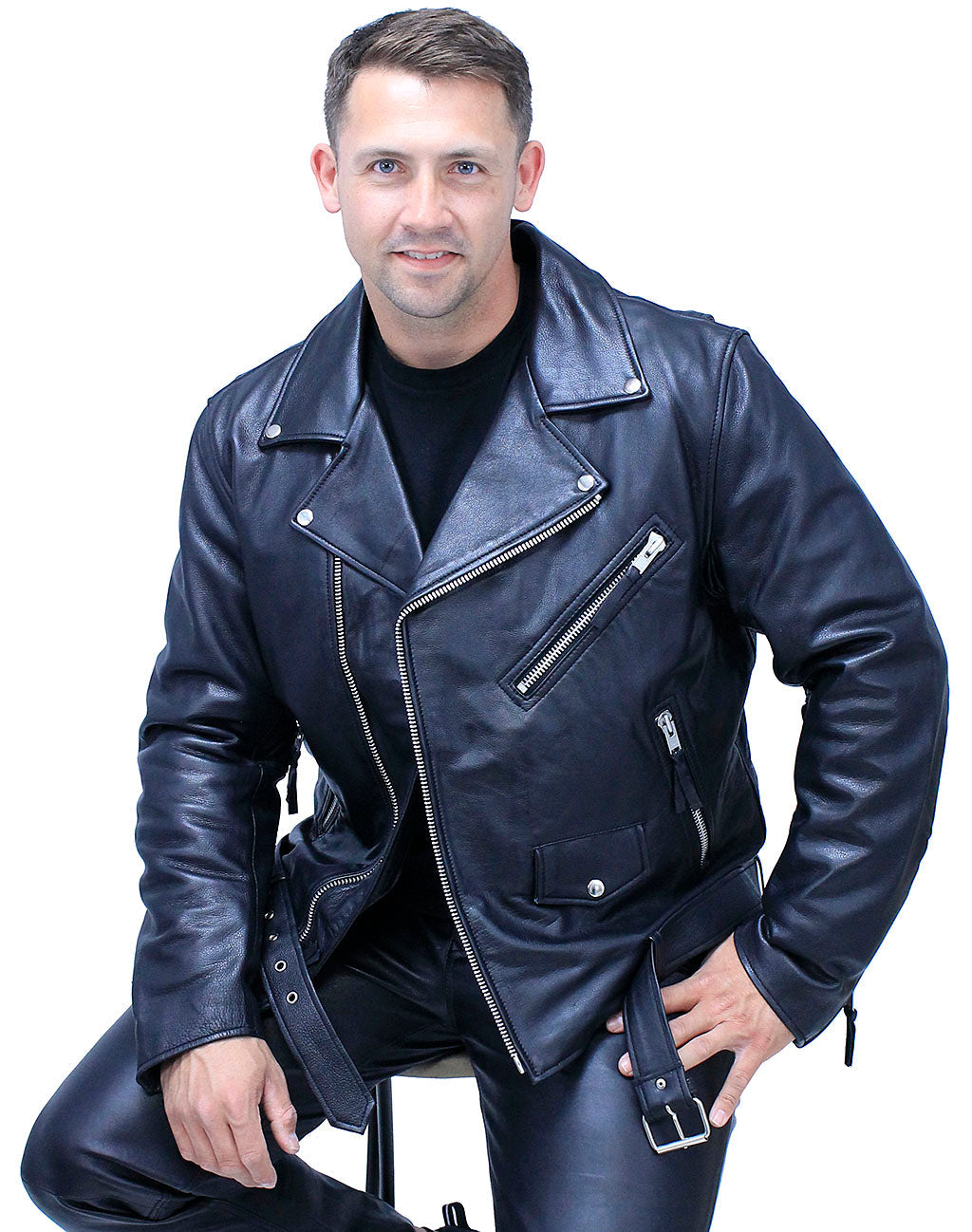 Men's Ultra Premium Leather Concealed Pockets Motorcycle Jacket #M208GZK