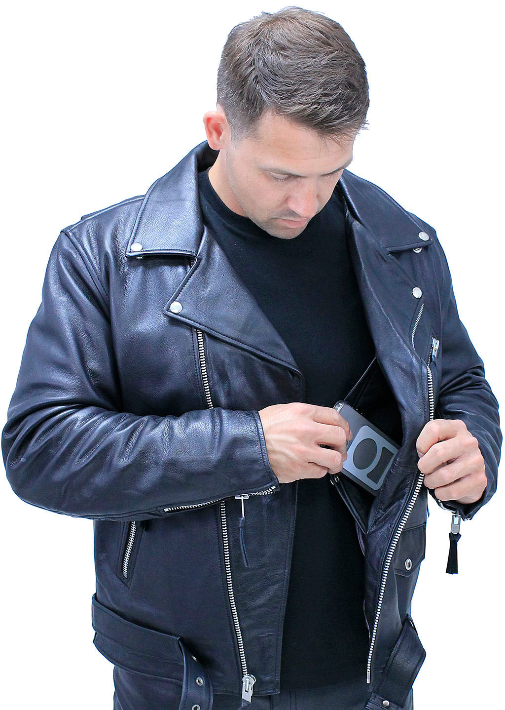 Men's Ultra Premium Leather Concealed Pockets Motorcycle Jacket #M208GZK