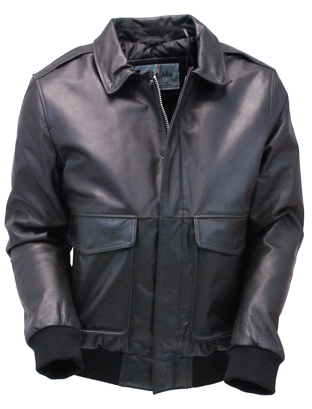 Black Classic A2 Leather Bomber Jacket w/Removable Collar #M2190K