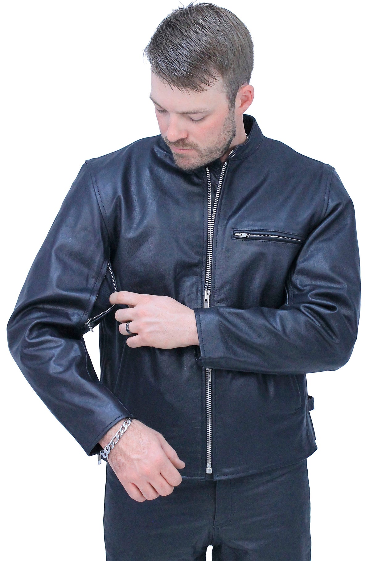 Vented Cafe' Racer Concealed Pocket Leather Jacket #M5020VZK