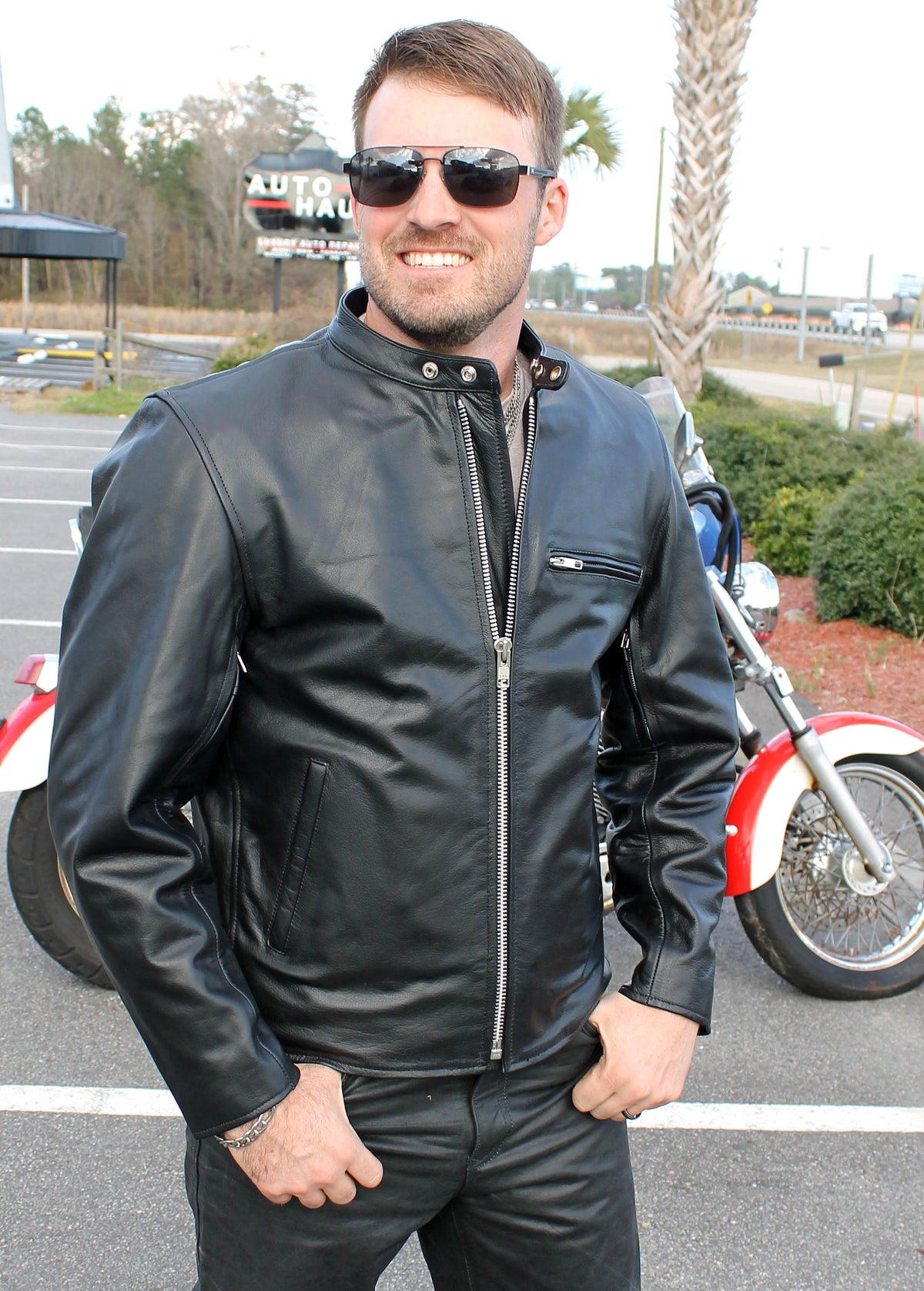 Vented Cafe' Racer Concealed Pocket Leather Jacket #M5020VZK