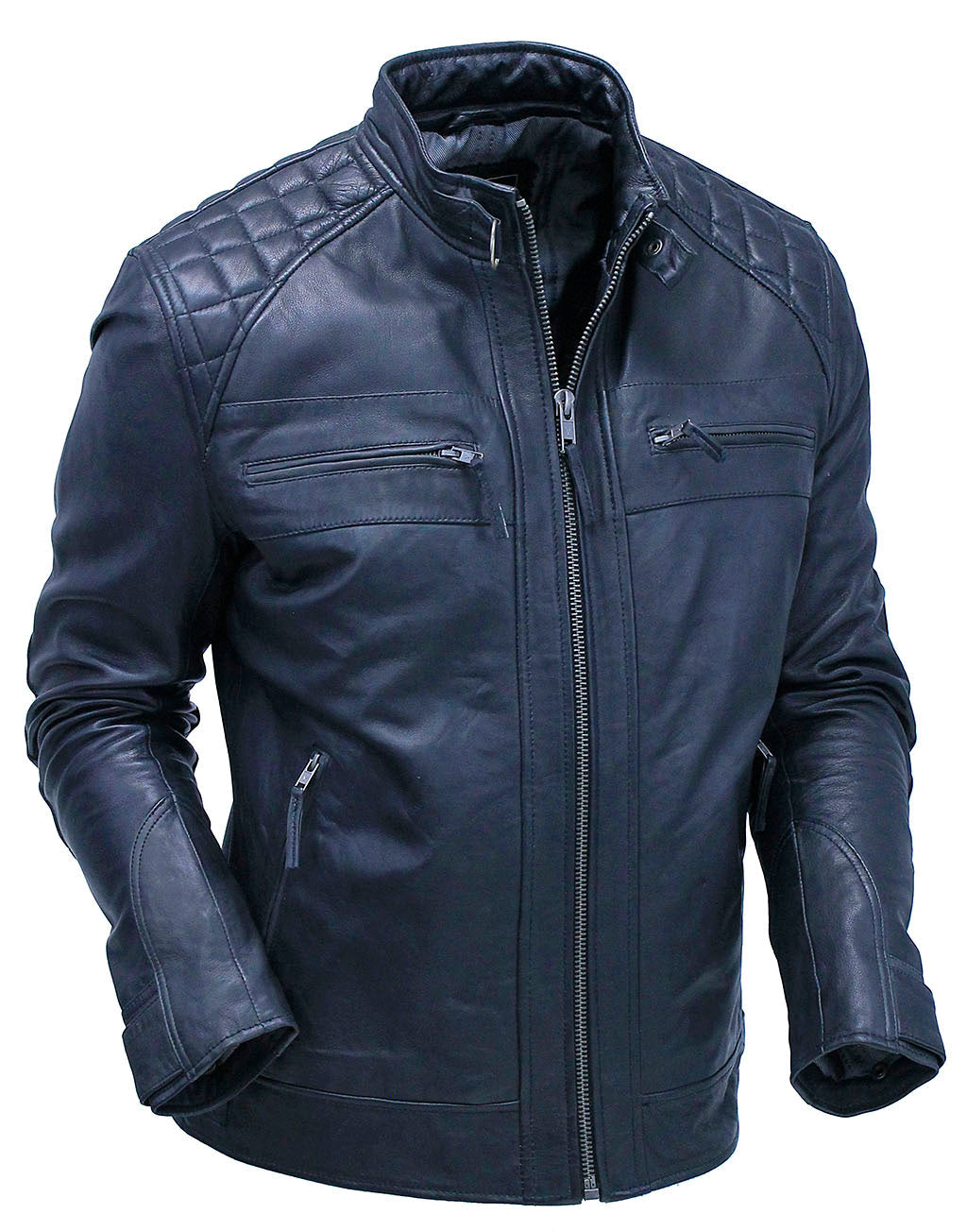 Men's Super Soft Lambskin Leather Jacket with Quilting #M5500QK