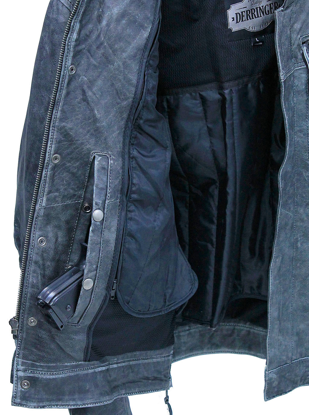Concealed Pocket Gray Motorcycle Jacket w/Venting & Hood #M6906HVZGY ()