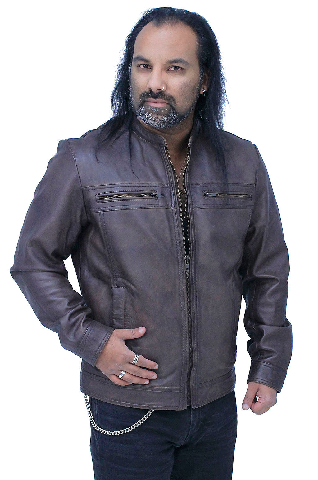 Men's Brown Lightweight Leather Motorcycle Jacket #M69241N