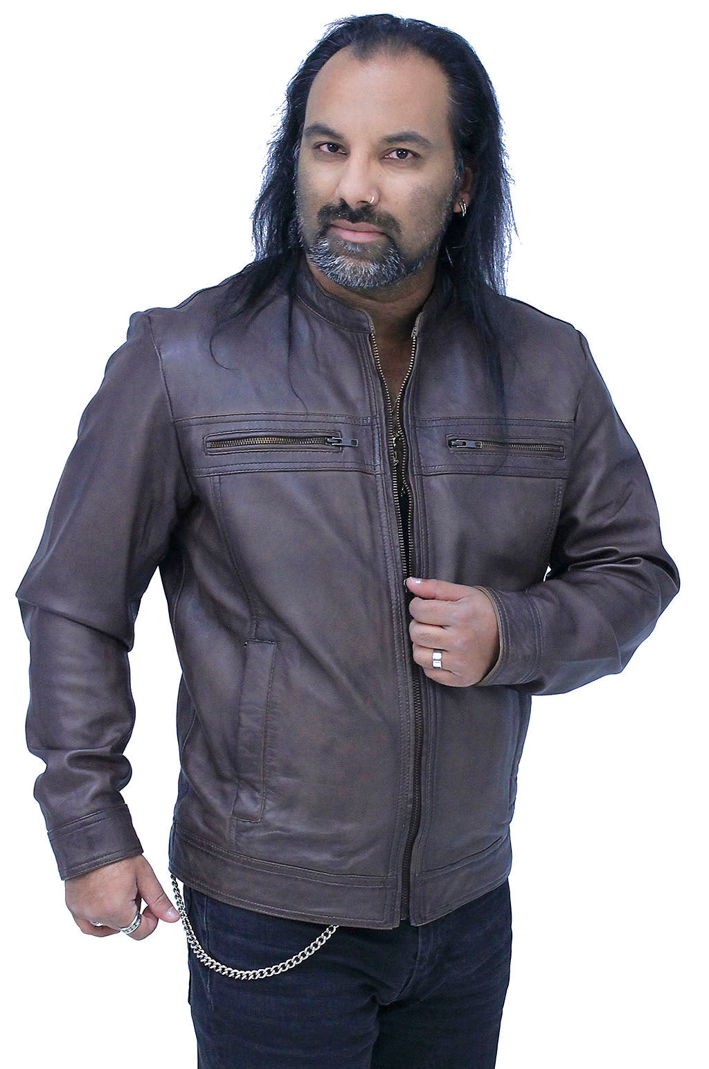 Men's Brown Lightweight Leather Motorcycle Jacket #M69241N