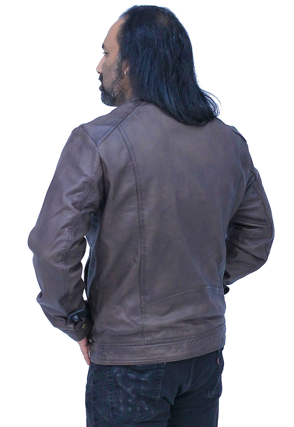 Men's Brown Lightweight Leather Motorcycle Jacket #M69241N