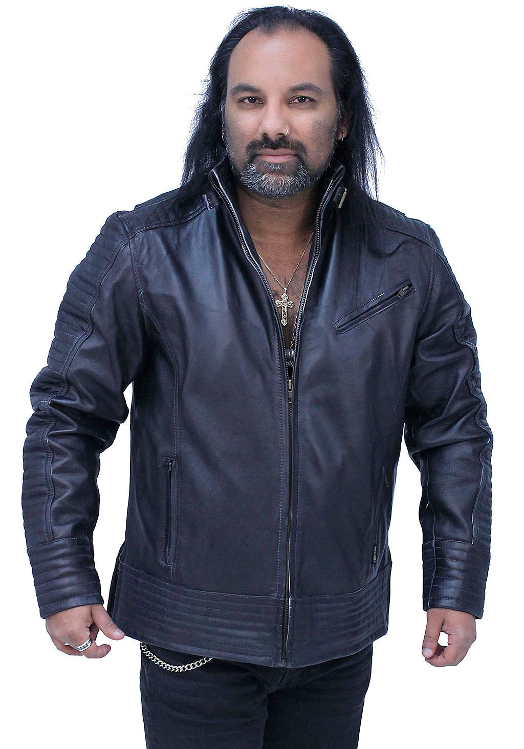 Charcoal Gray Leather Ribbed Trim Jacket w/Butterfly Collar #MA1993GY