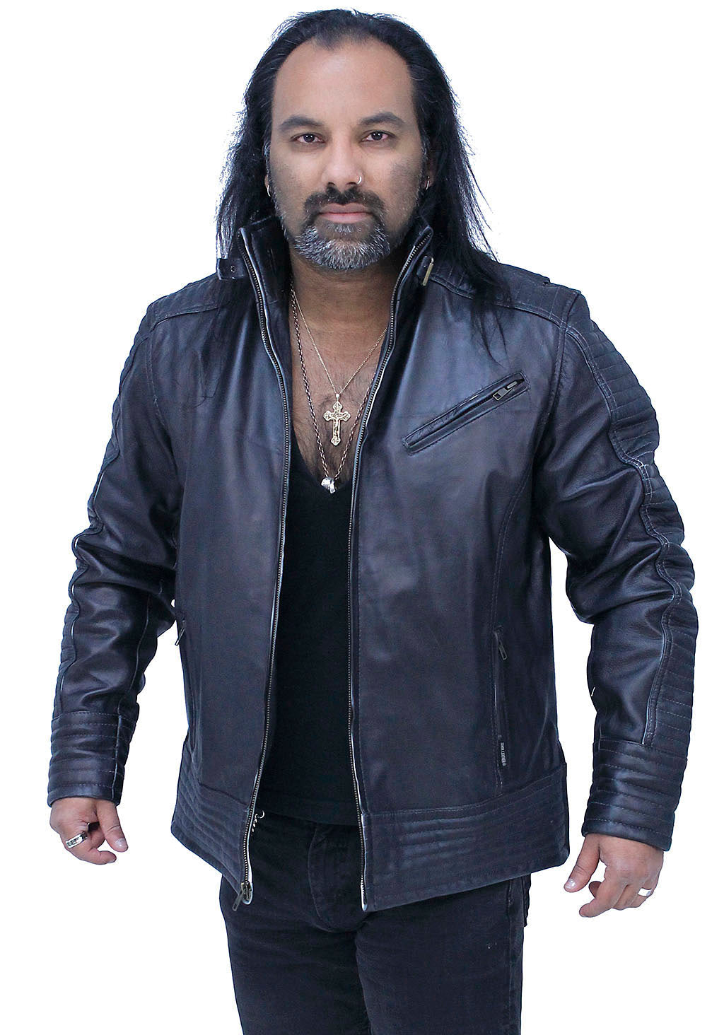 Charcoal Gray Leather Ribbed Trim Jacket w/Butterfly Collar #MA1993GY