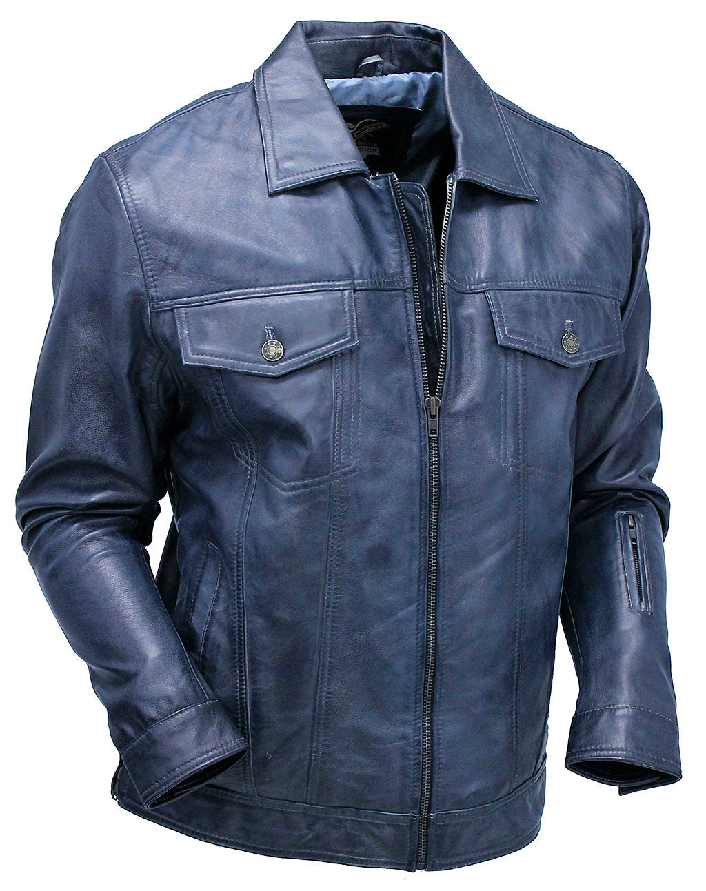 Men's Charcoal Gray Zip Front Leather Jean Jacket #MA241416GY