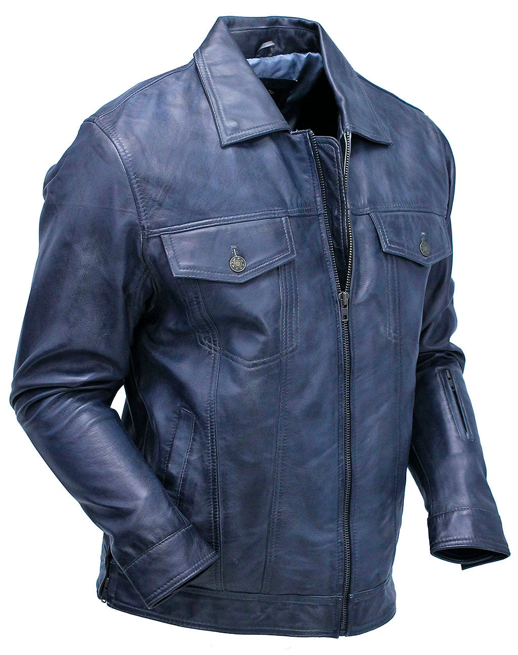 Men's Charcoal Gray Zip Front Leather Jean Jacket #MA241416GY
