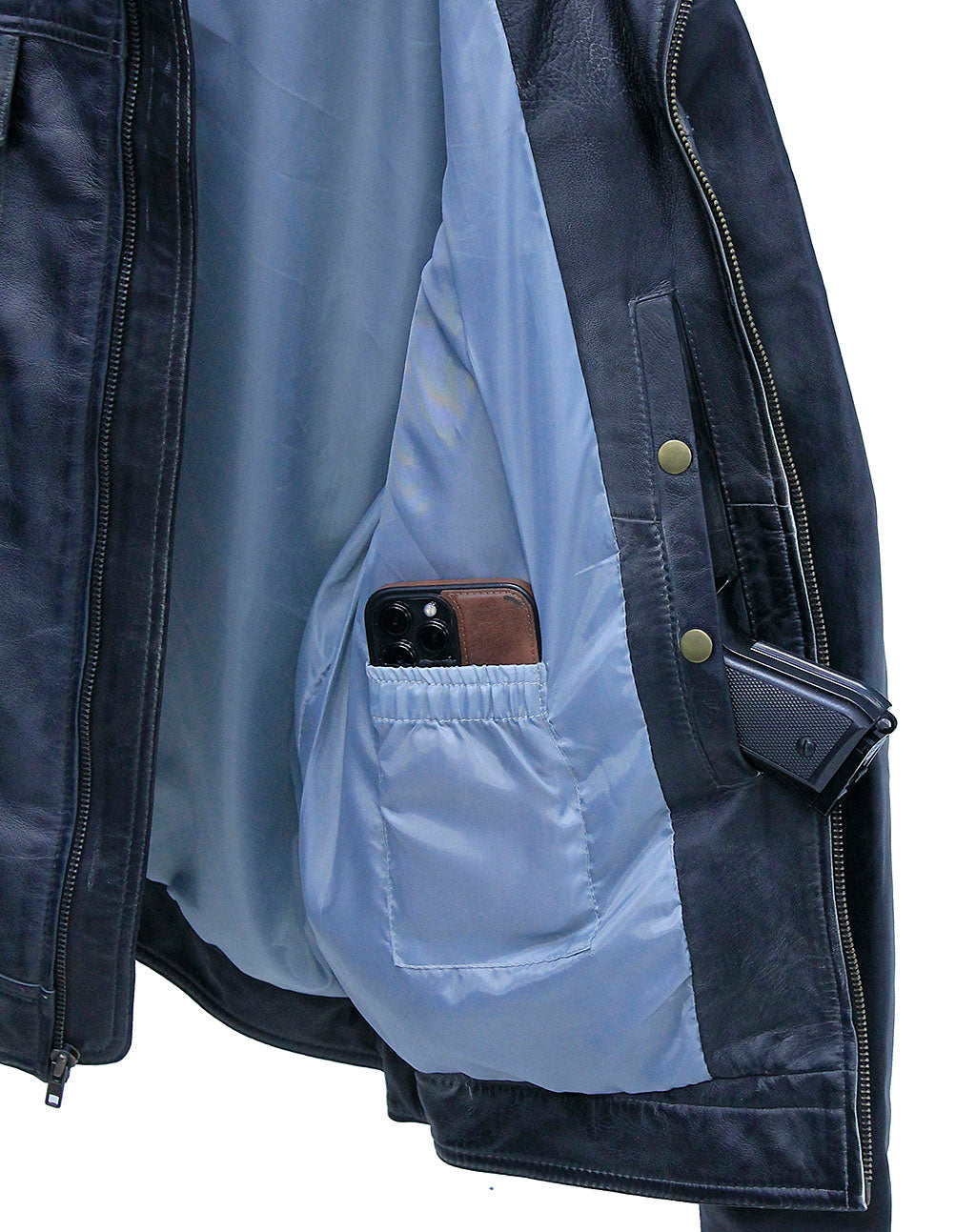 Men's Charcoal Gray Zip Front Leather Jean Jacket #MA241416GY