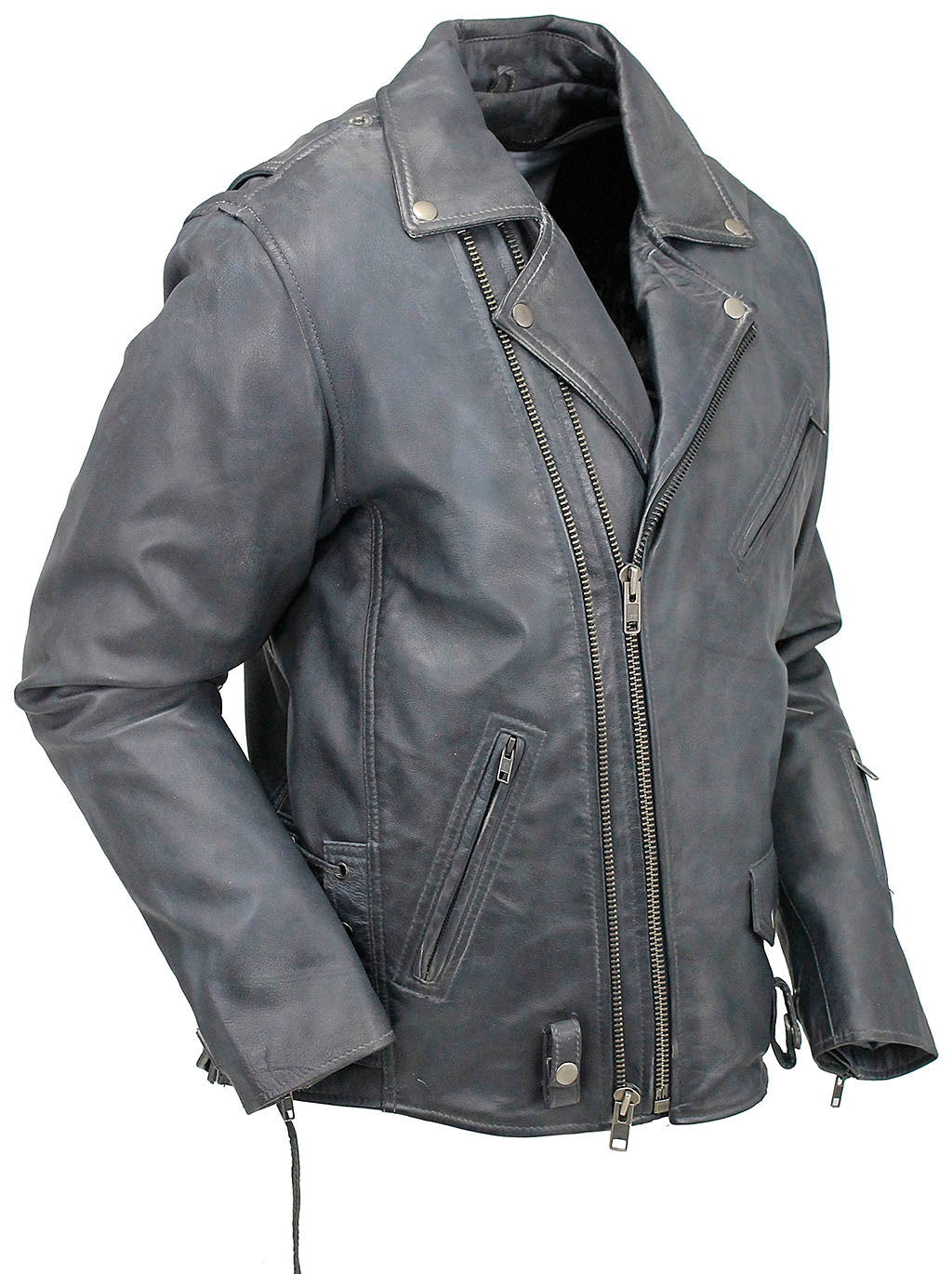 Men's Charcoal Gray Double Zip MC Leather Jacket #MA24800GGY