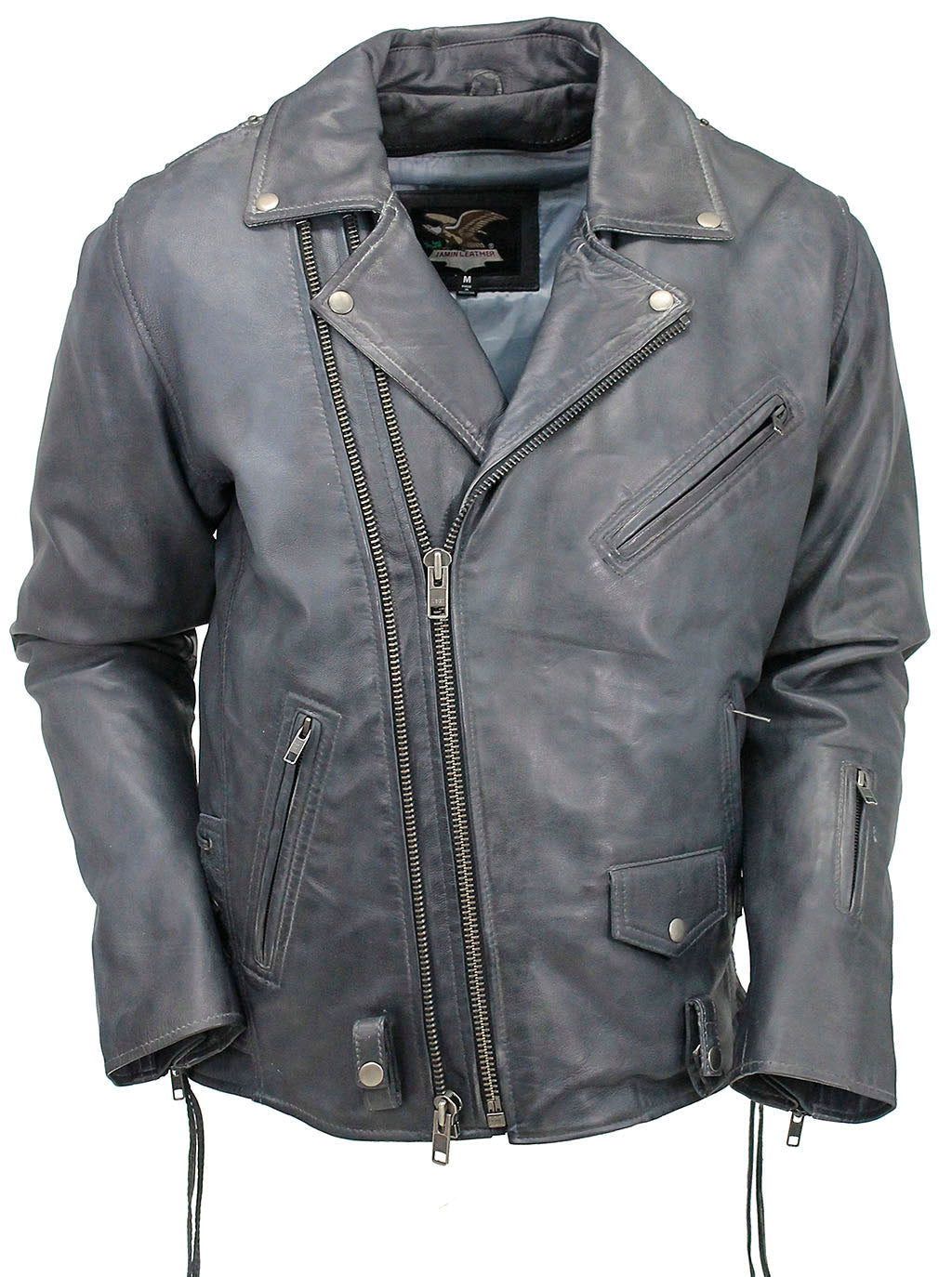 Men's Charcoal Gray Double Zip MC Leather Jacket #MA24800GGY