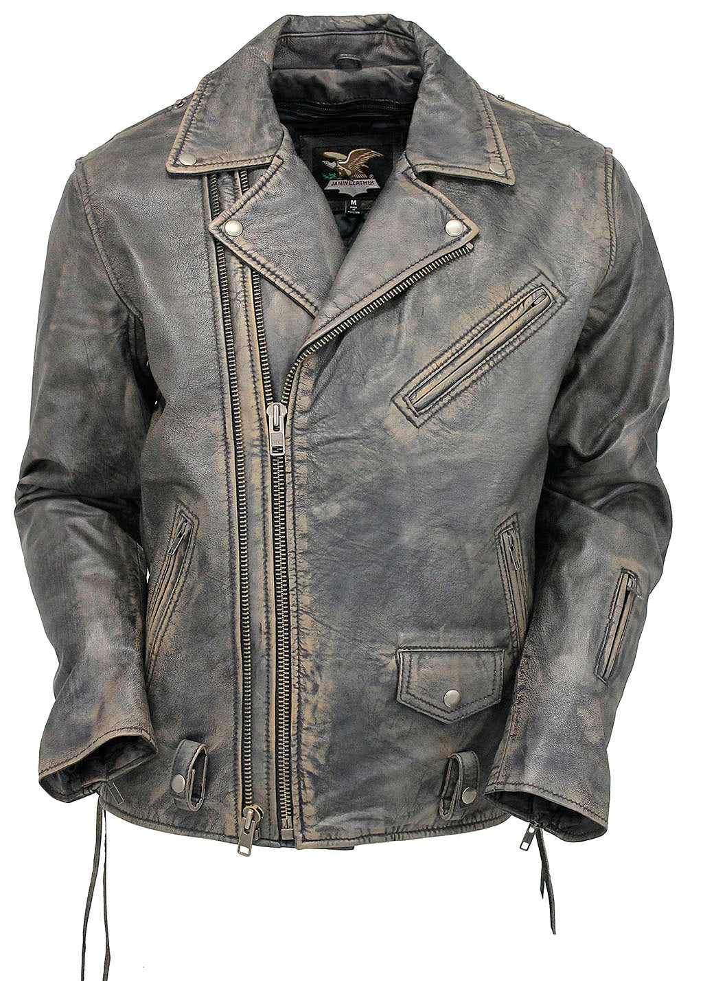 Men's Vintage Brown Double Zip MC Leather Jacket #MA24803GN