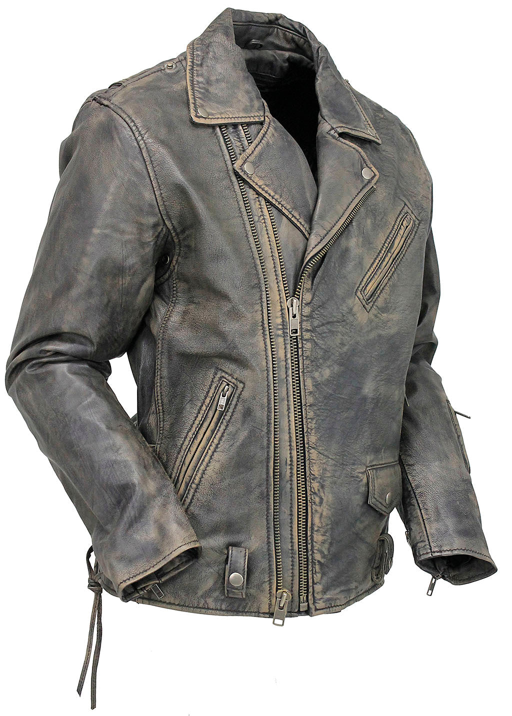 Men's Vintage Brown Double Zip MC Leather Jacket #MA24803GN