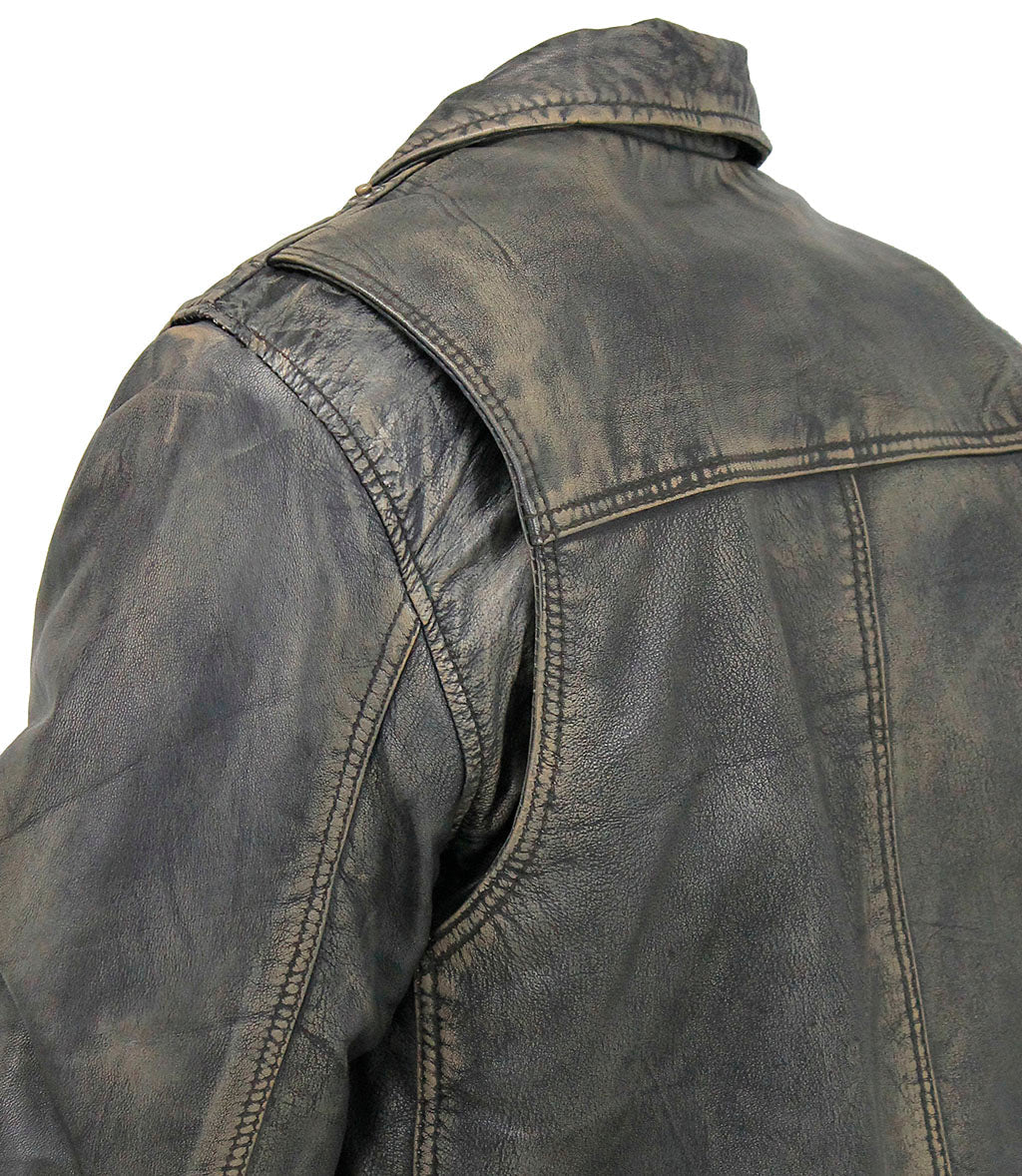 Men's Vintage Brown Double Zip MC Leather Jacket #MA24803GN