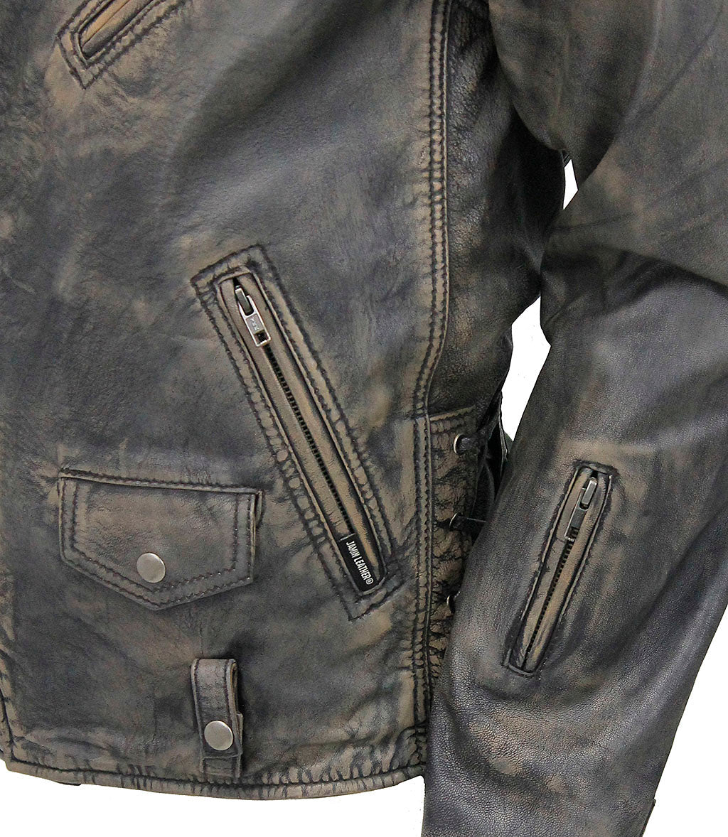 Men's Vintage Brown Double Zip MC Leather Jacket #MA24803GN