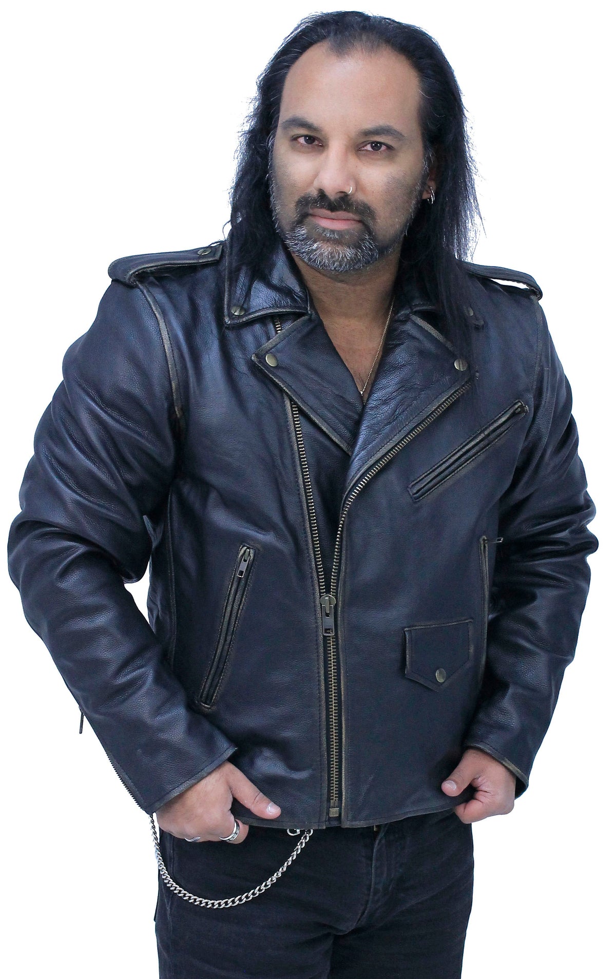 Men's Dark Brown Antiqued Leather Motorcycle Jacket #MA3121ZN