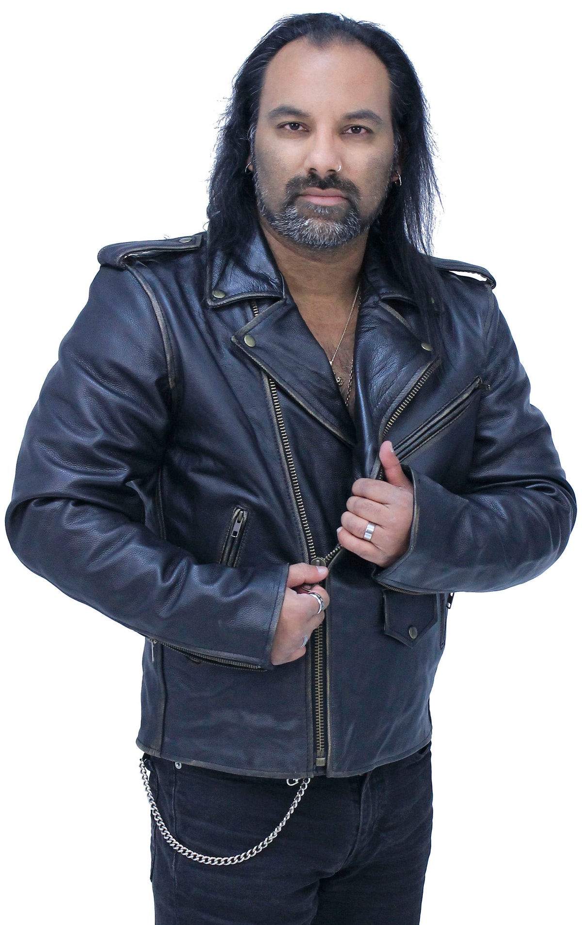 Men's Dark Brown Antiqued Leather Motorcycle Jacket #MA3121ZN