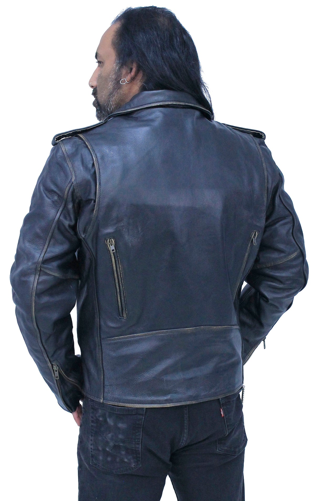 Men's Dark Brown Antiqued Leather Motorcycle Jacket #MA3121ZN