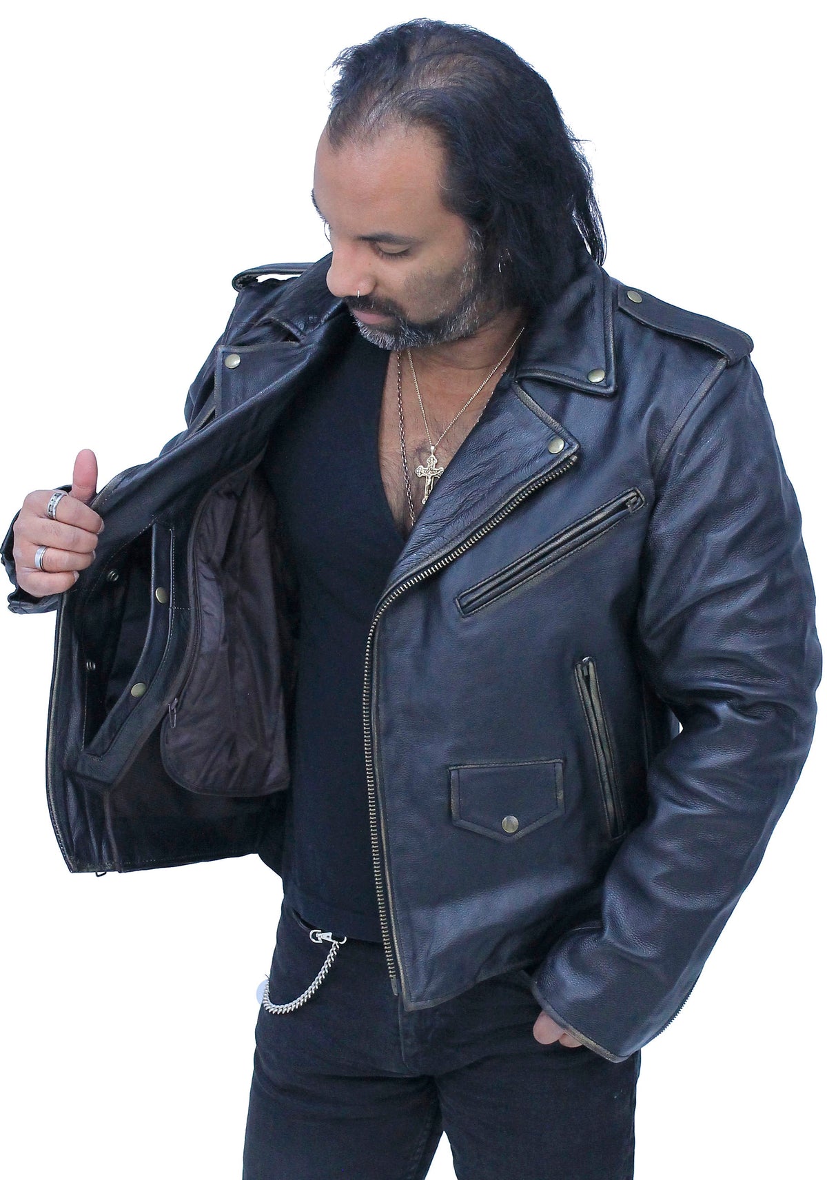 Men's Dark Brown Antiqued Leather Motorcycle Jacket #MA3121ZN