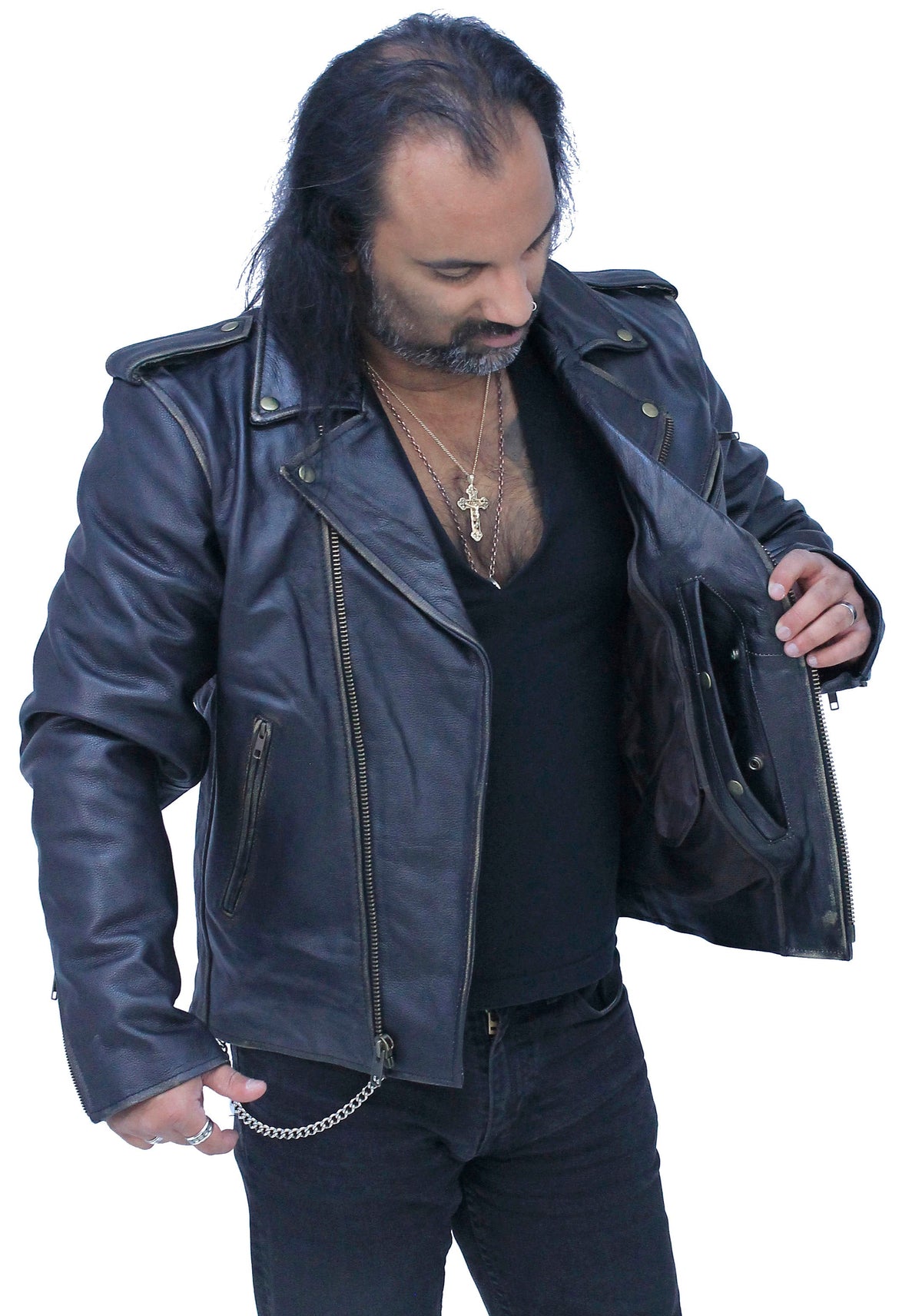 Men's Dark Brown Antiqued Leather Motorcycle Jacket #MA3121ZN