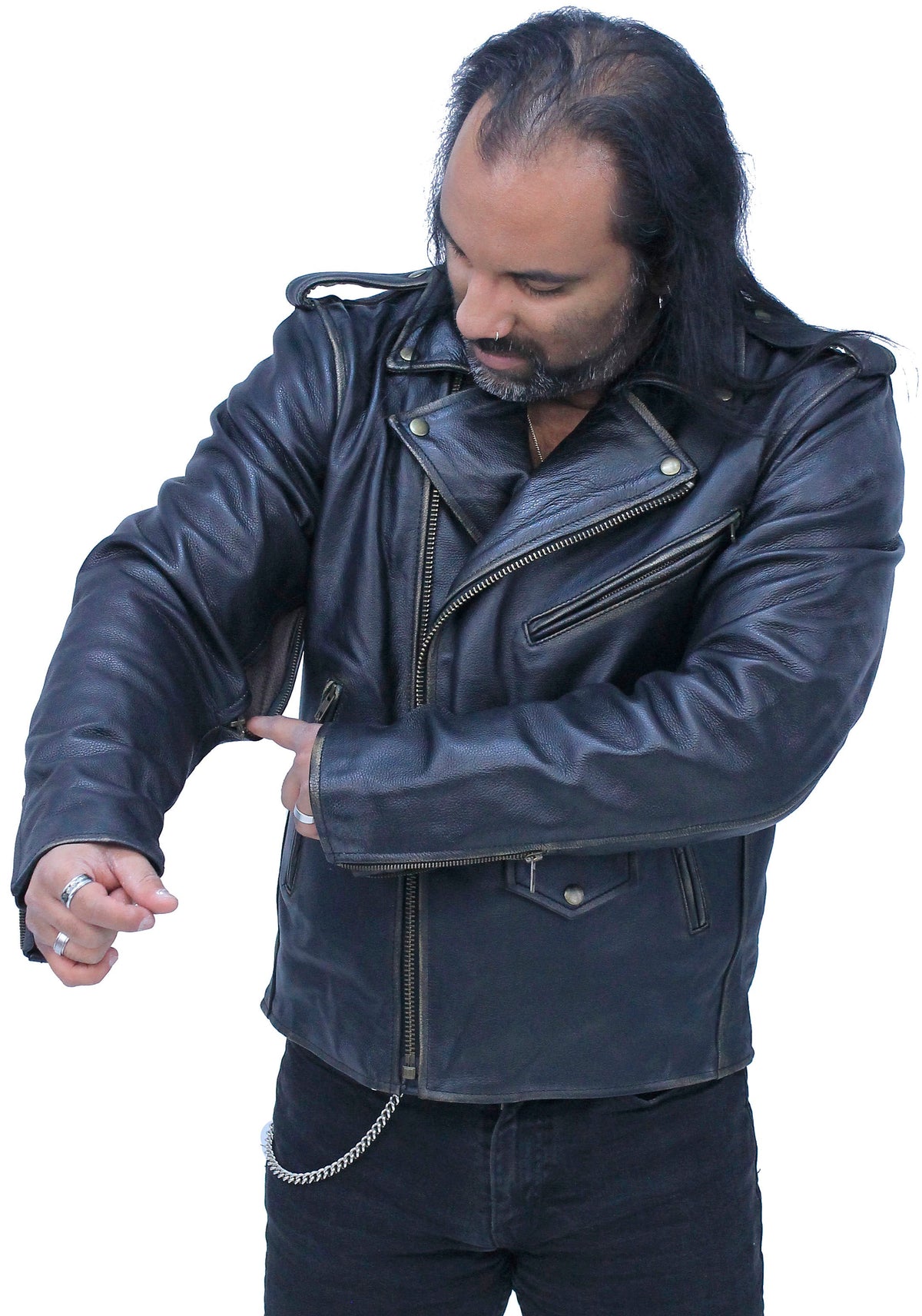 Men's Dark Brown Antiqued Leather Motorcycle Jacket #MA3121ZN