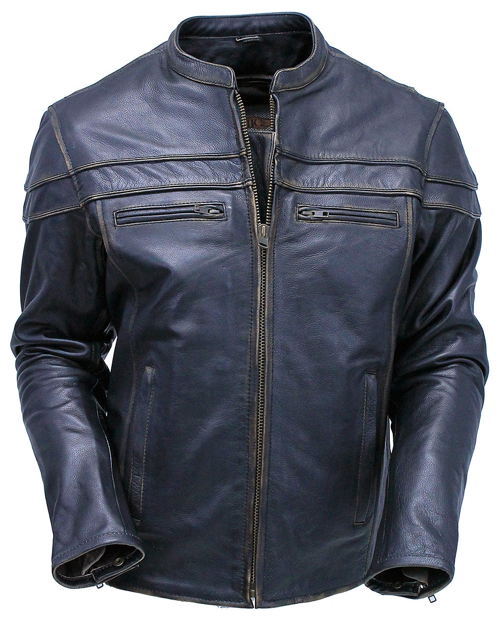 Vintage Leather Vented Motorcycle Jacket w/Concealed Pockets #MA6037VZN