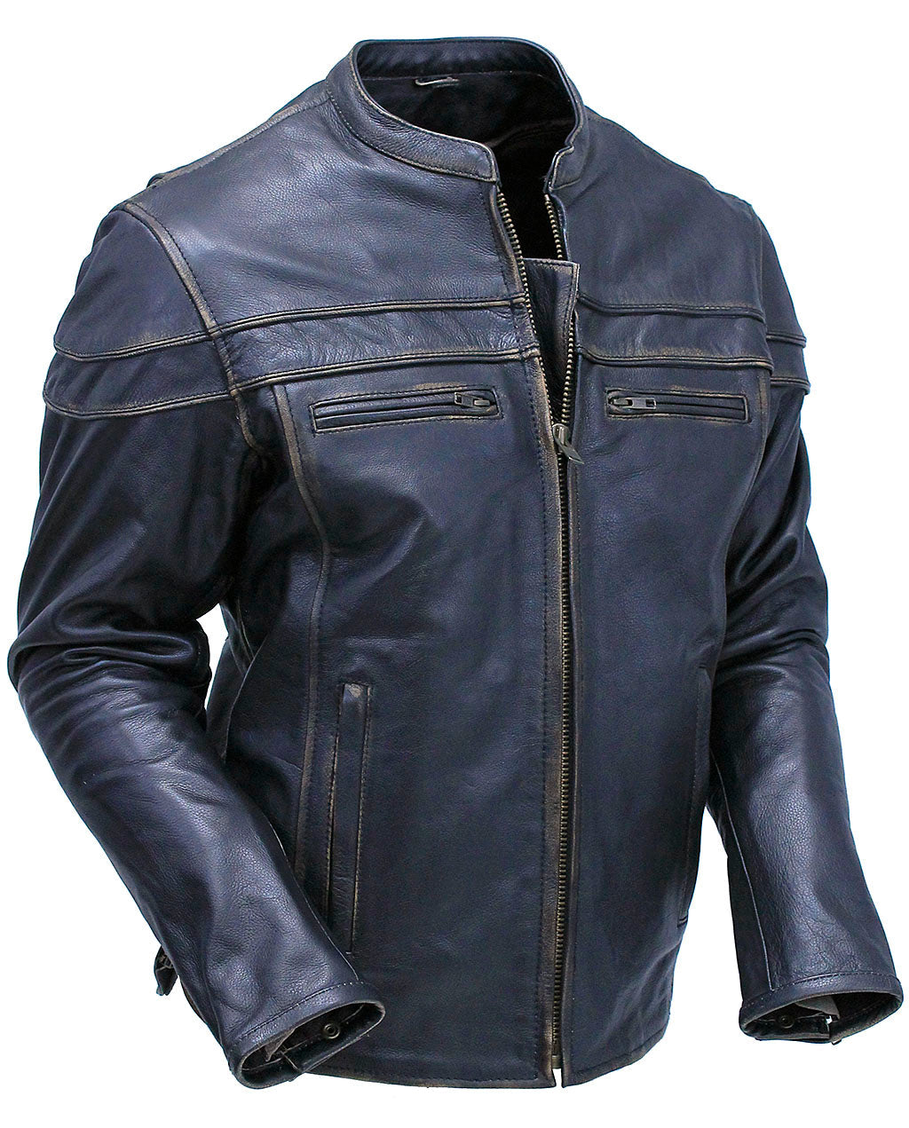 Vintage Leather Vented Motorcycle Jacket w/Concealed Pockets #MA6037VZN
