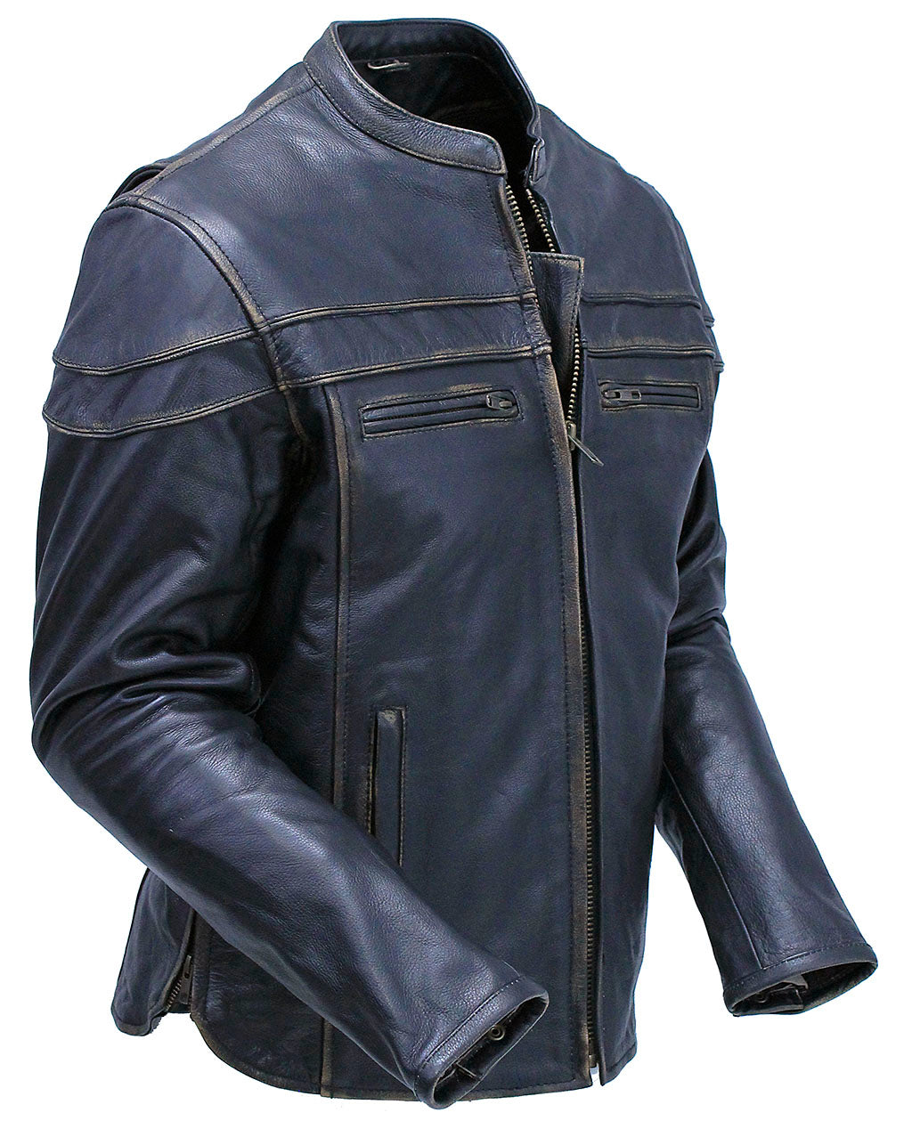 Vintage Leather Vented Motorcycle Jacket w/Concealed Pockets #MA6037VZN