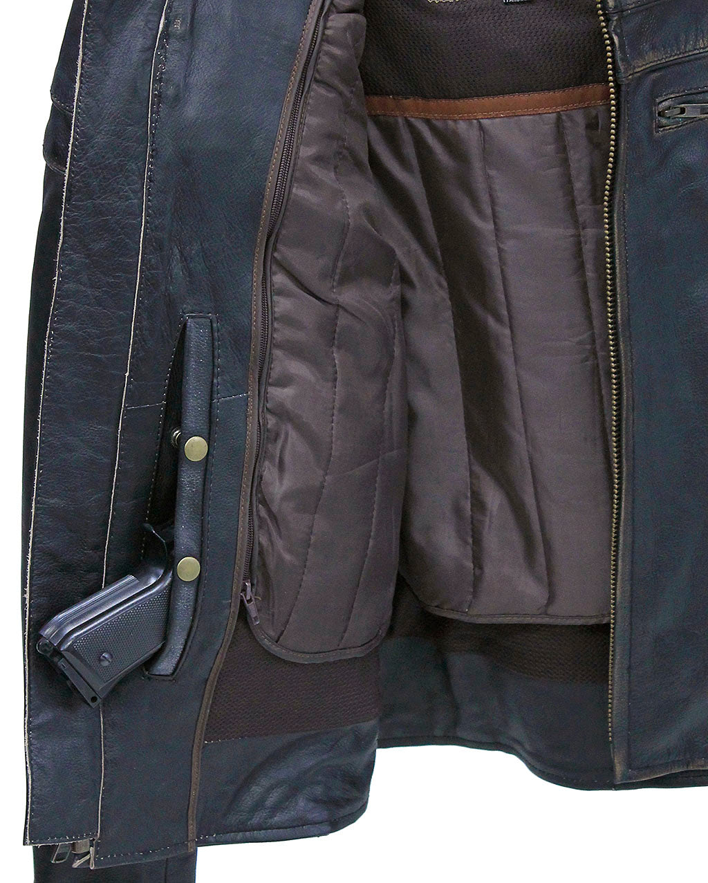 Vintage Leather Vented Motorcycle Jacket w/Concealed Pockets #MA6037VZN