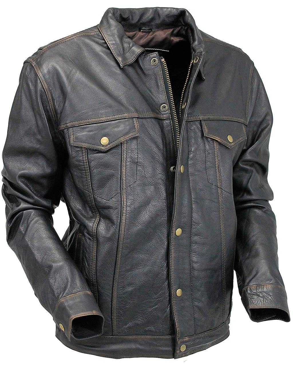 Men's Vintage Brown Vented trucker Jacket in Premium Buffalo Leather #MA66431GN