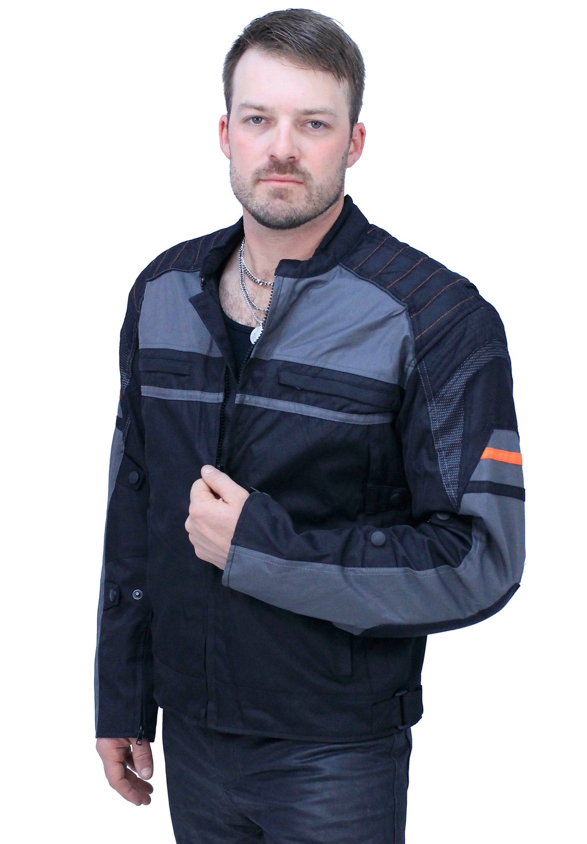 Men's Vented Gray Orange Textile Jacket with Armor #MC360316AZV