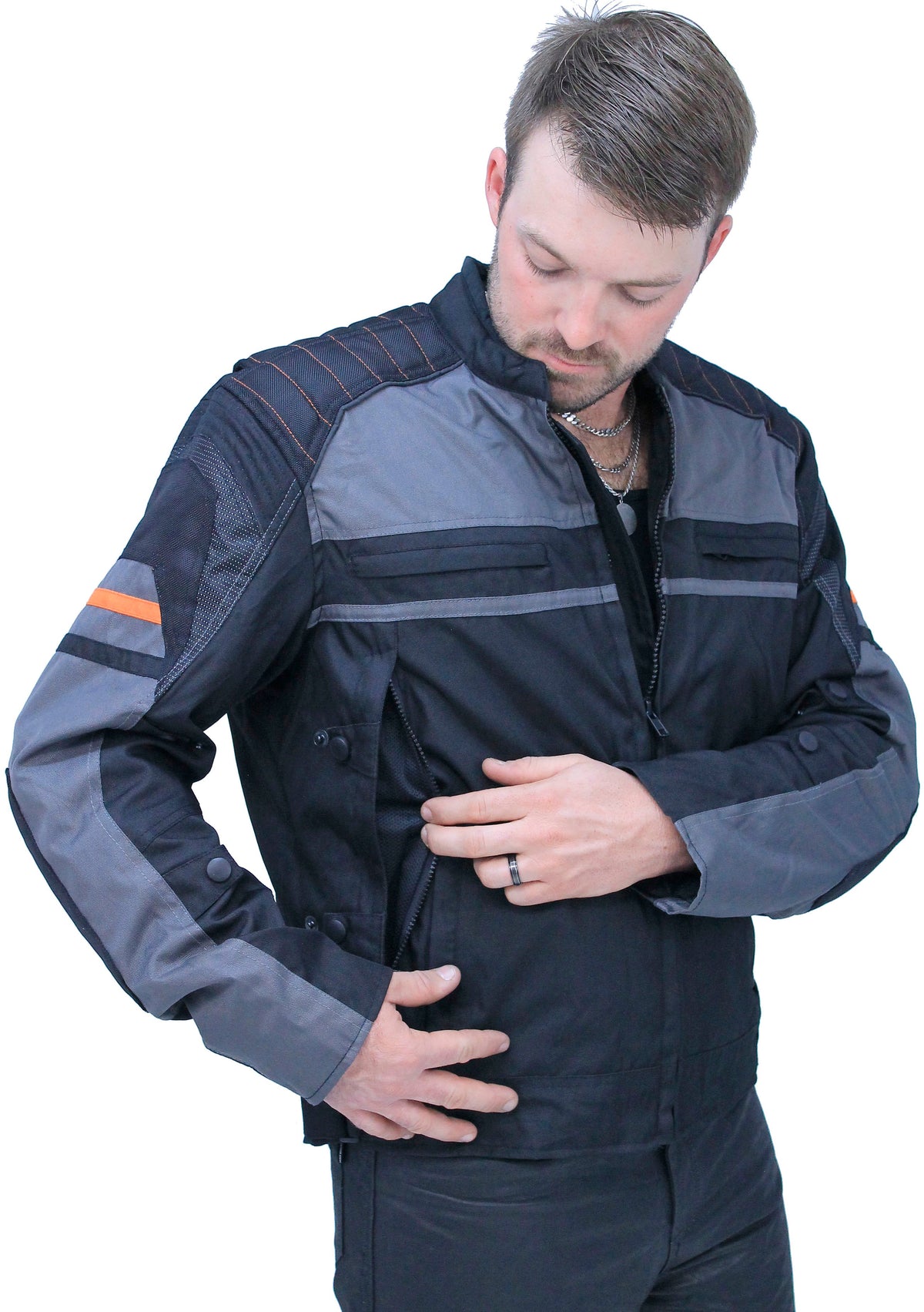 Men's Vented Gray Orange Textile Jacket with Armor #MC360316AZV