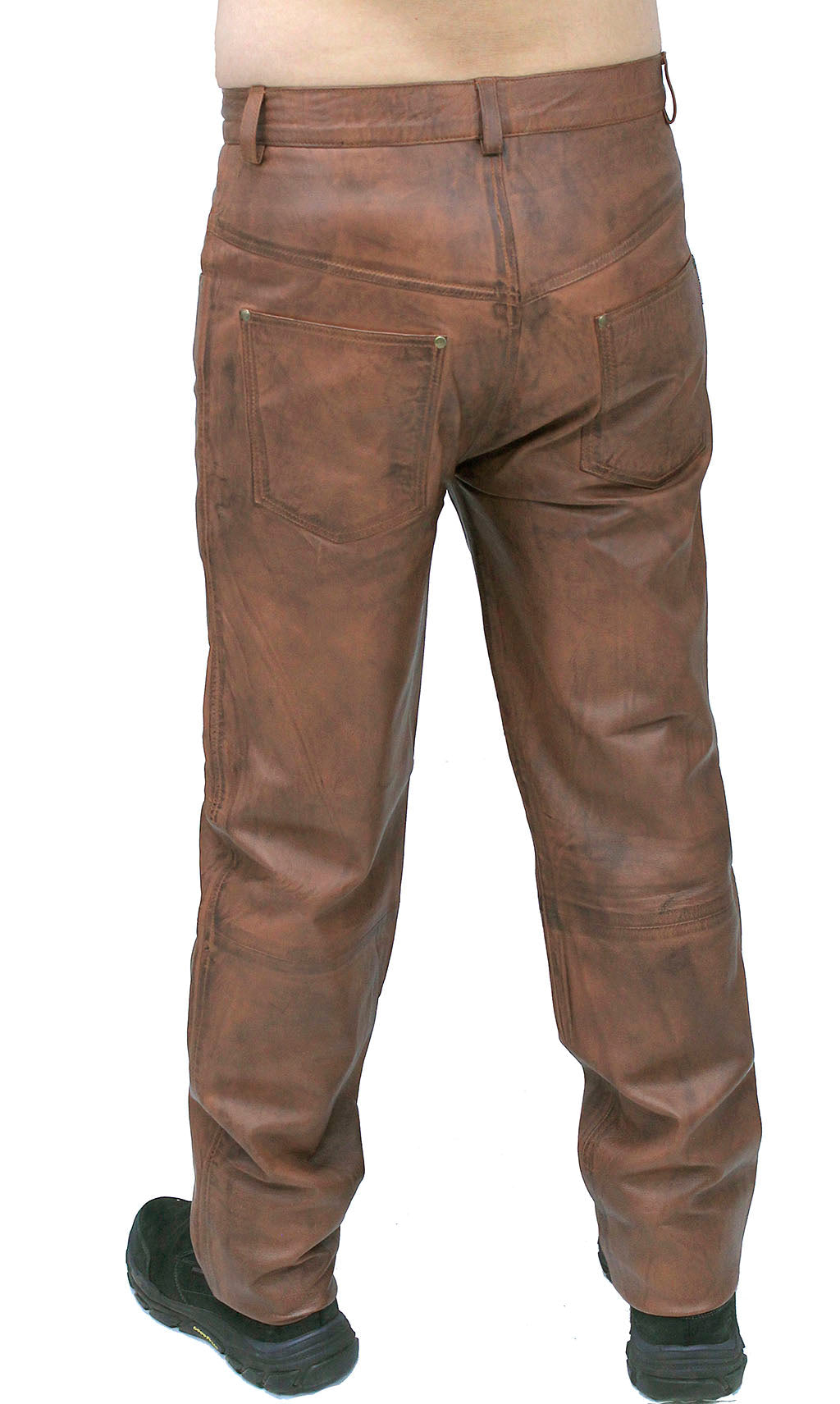 Men's Hand Antiqued Brown 5 Pocket Lambskin Leather Pants #MP5921N