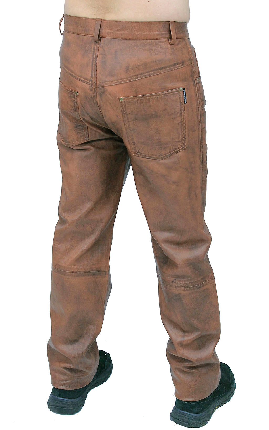 Men's Hand Antiqued Brown 5 Pocket Lambskin Leather Pants #MP5921N